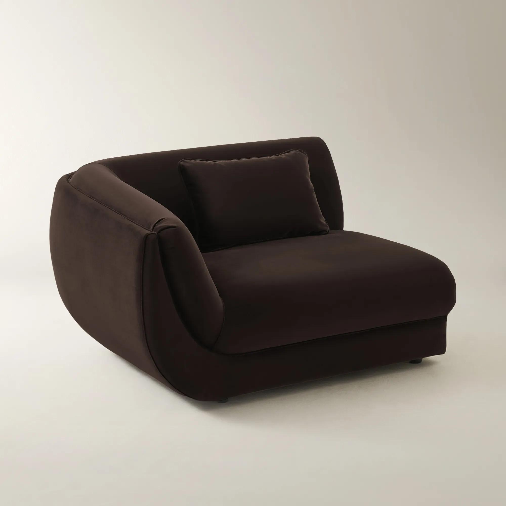 Curvia Dark Chocolate Velvet Left-Arm Chair