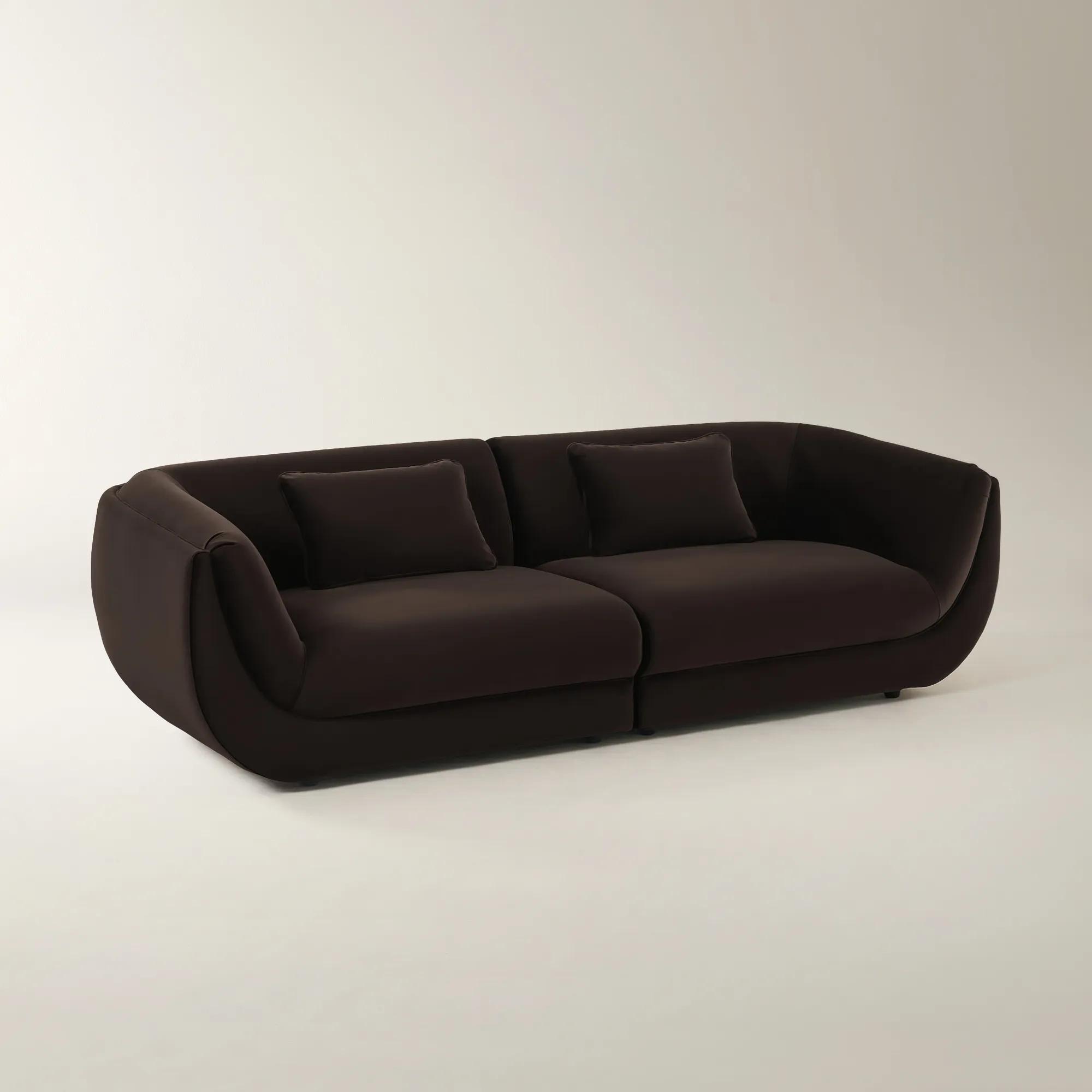 Curvia 2-Piece Dark Chocolate Velvet Sectional Sofa