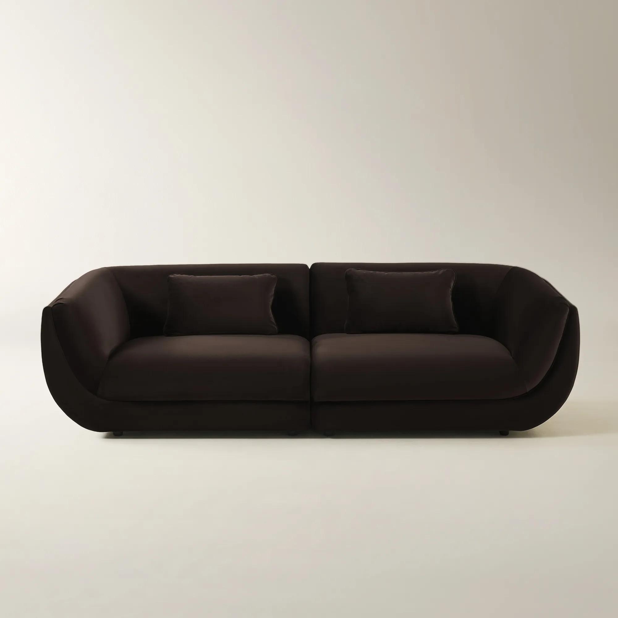 Curvia 2-Piece Dark Chocolate Velvet Sectional Sofa