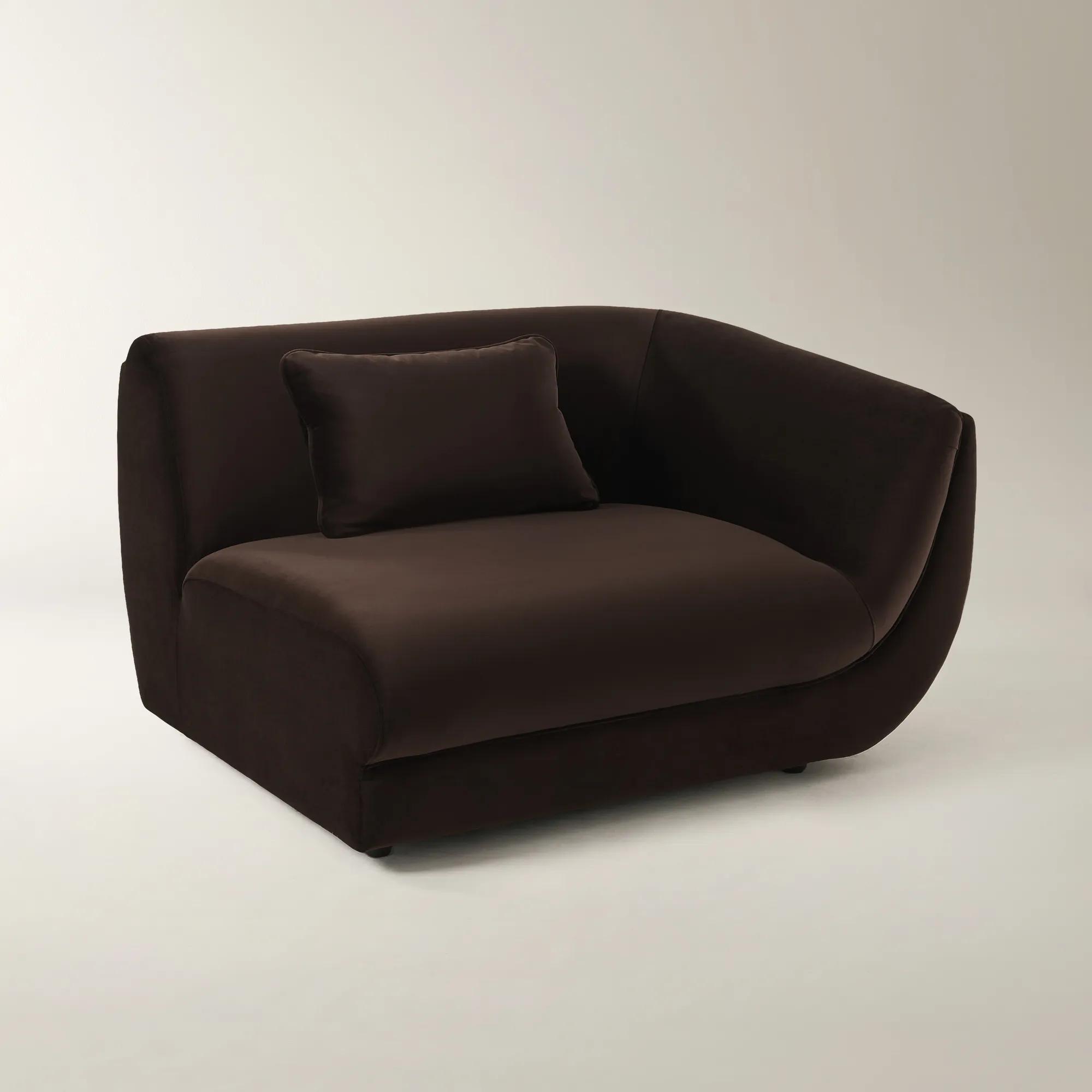 Curvia Dark Chocolate Velvet Right-Arm Chair