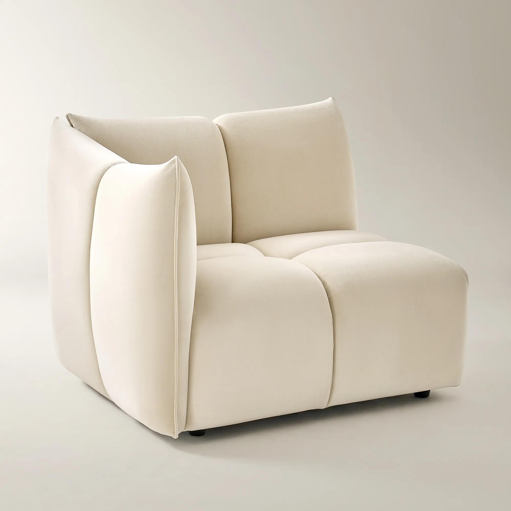 Reina Tufted Oatmeal Velvet Left-Arm Chair