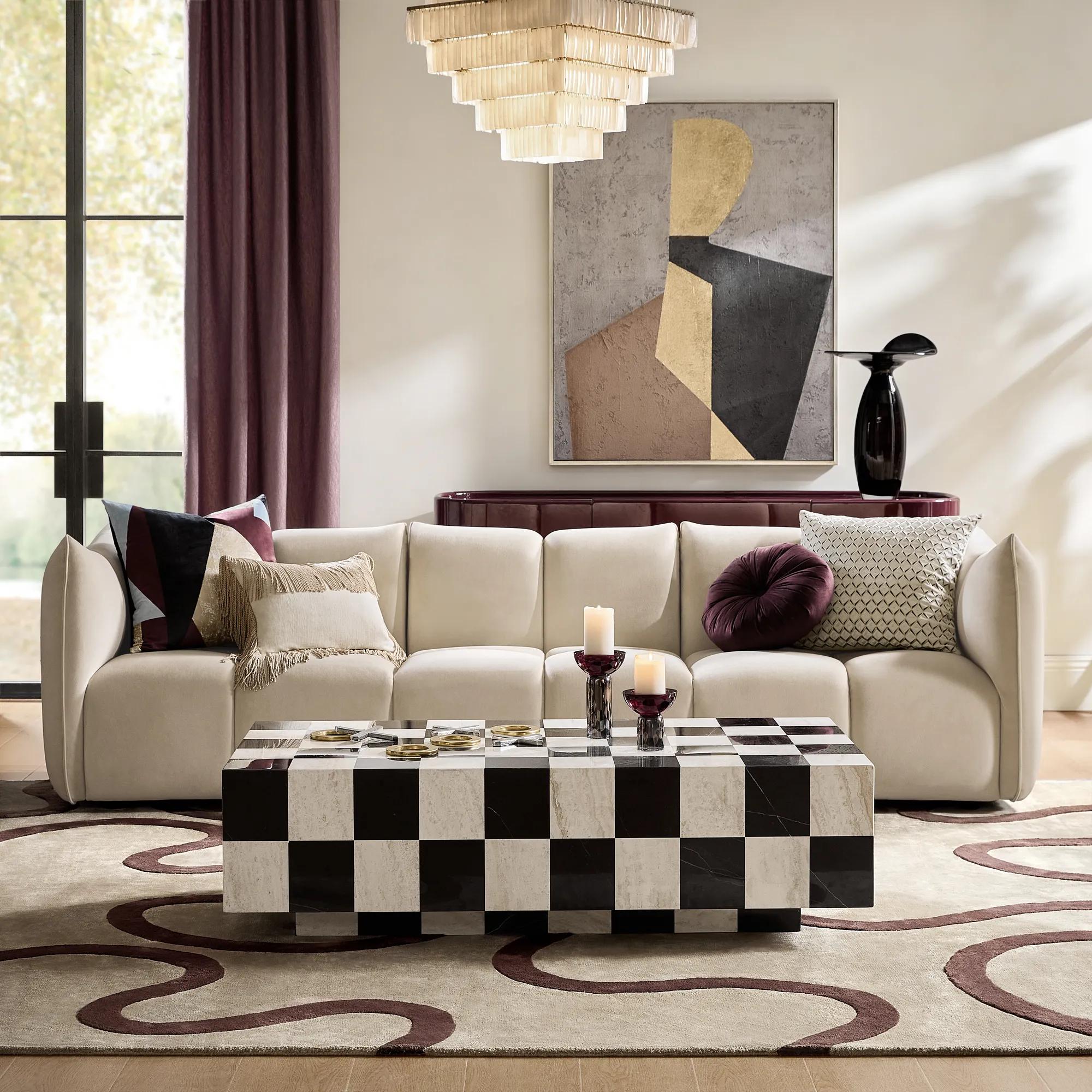 Reina 3-Piece Tufted Oatmeal Velvet Sectional Sofa