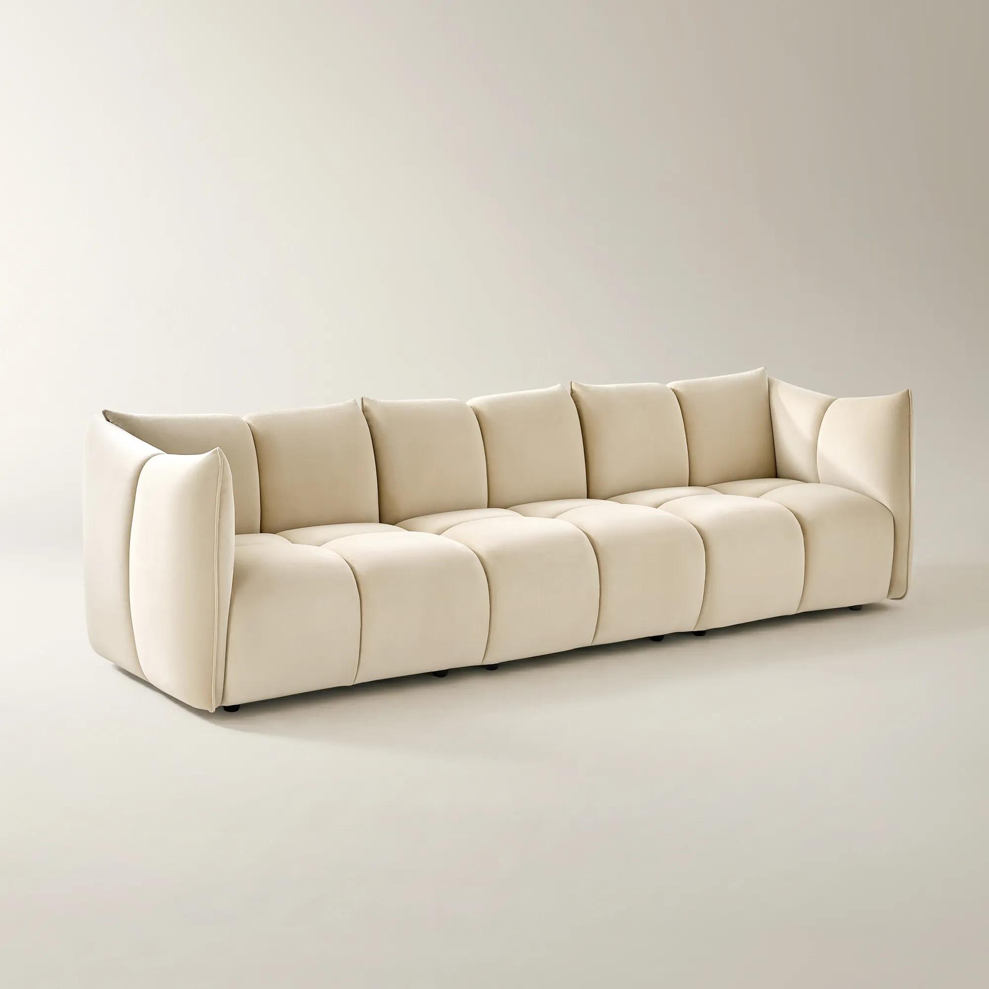 Reina 3-Piece Tufted Oatmeal Velvet Sectional Sofa