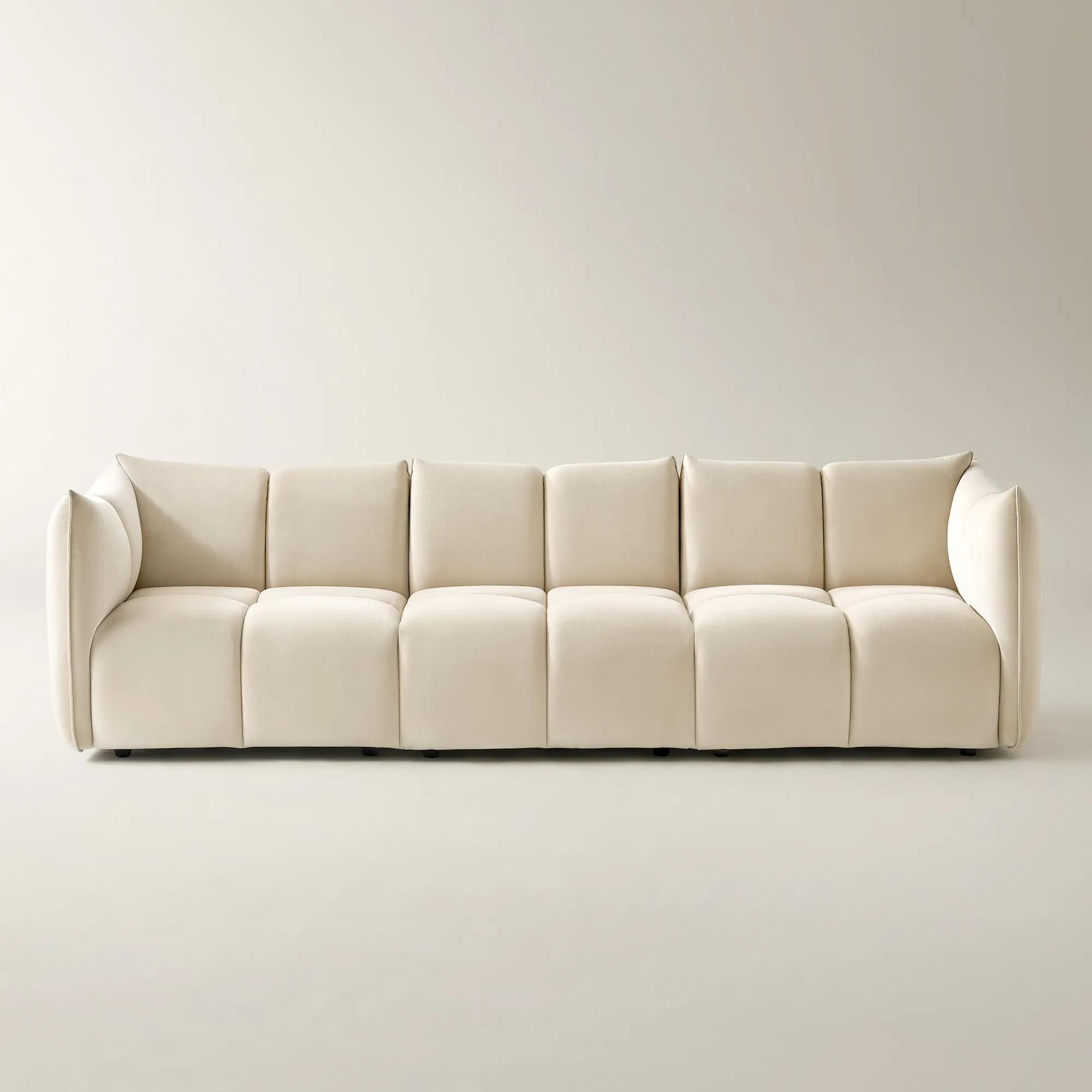 Reina 3-Piece Tufted Oatmeal Velvet Sectional Sofa