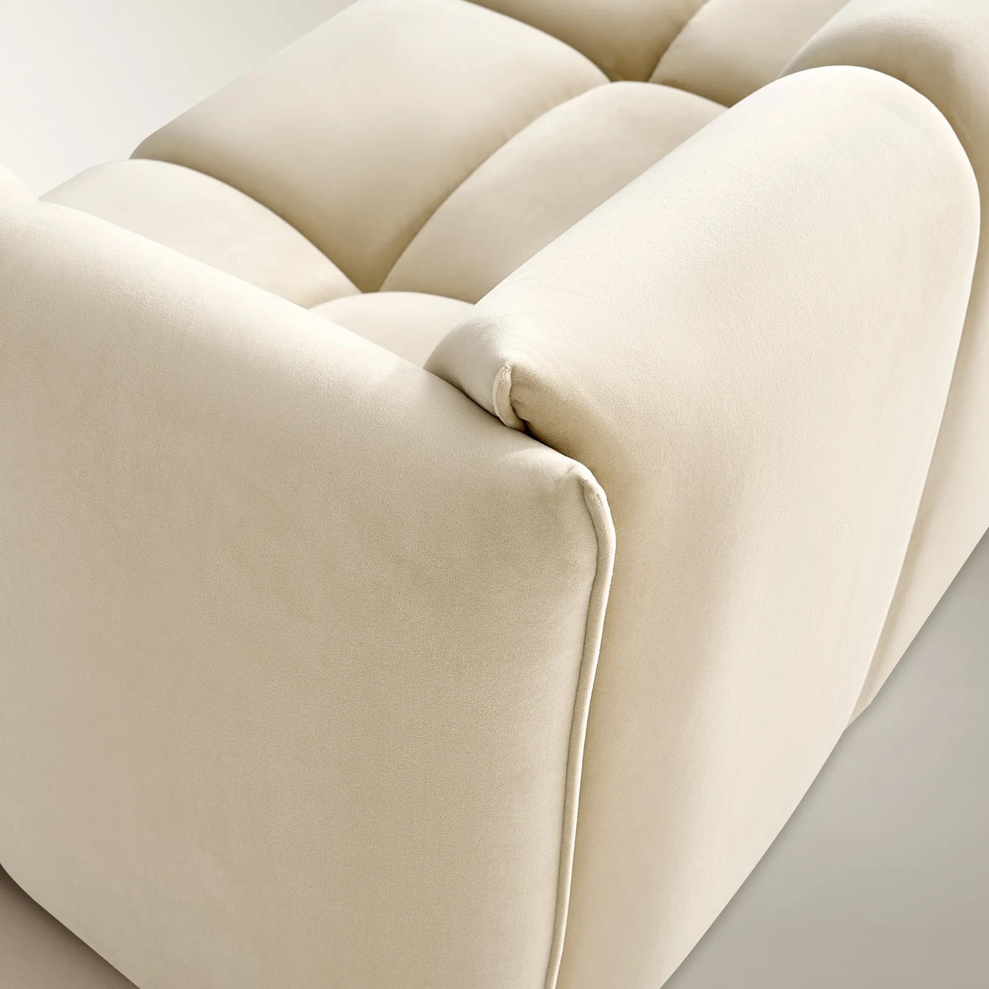 Reina 3-Piece Tufted Oatmeal Velvet Sectional Sofa