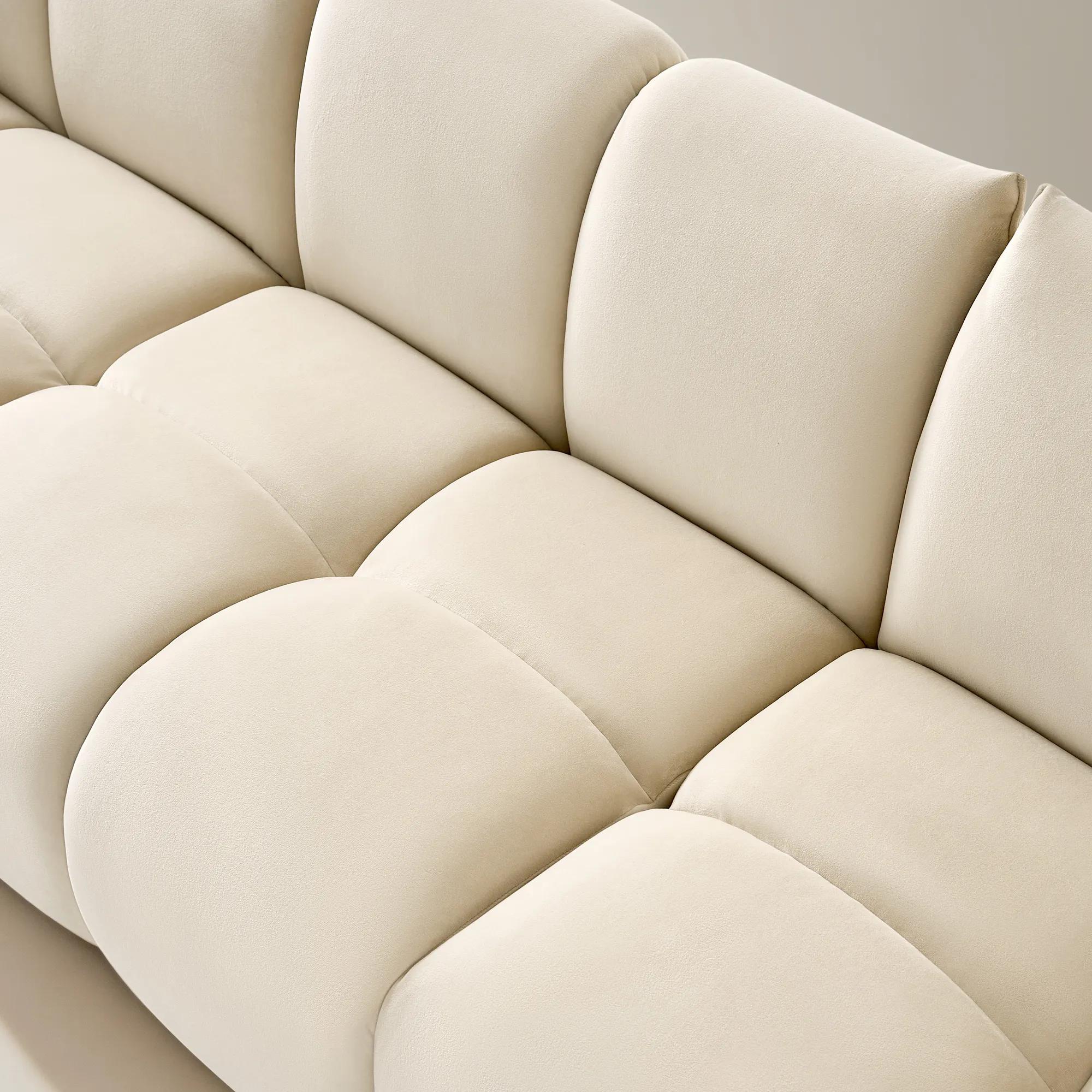 Reina 3-Piece Tufted Oatmeal Velvet Sectional Sofa