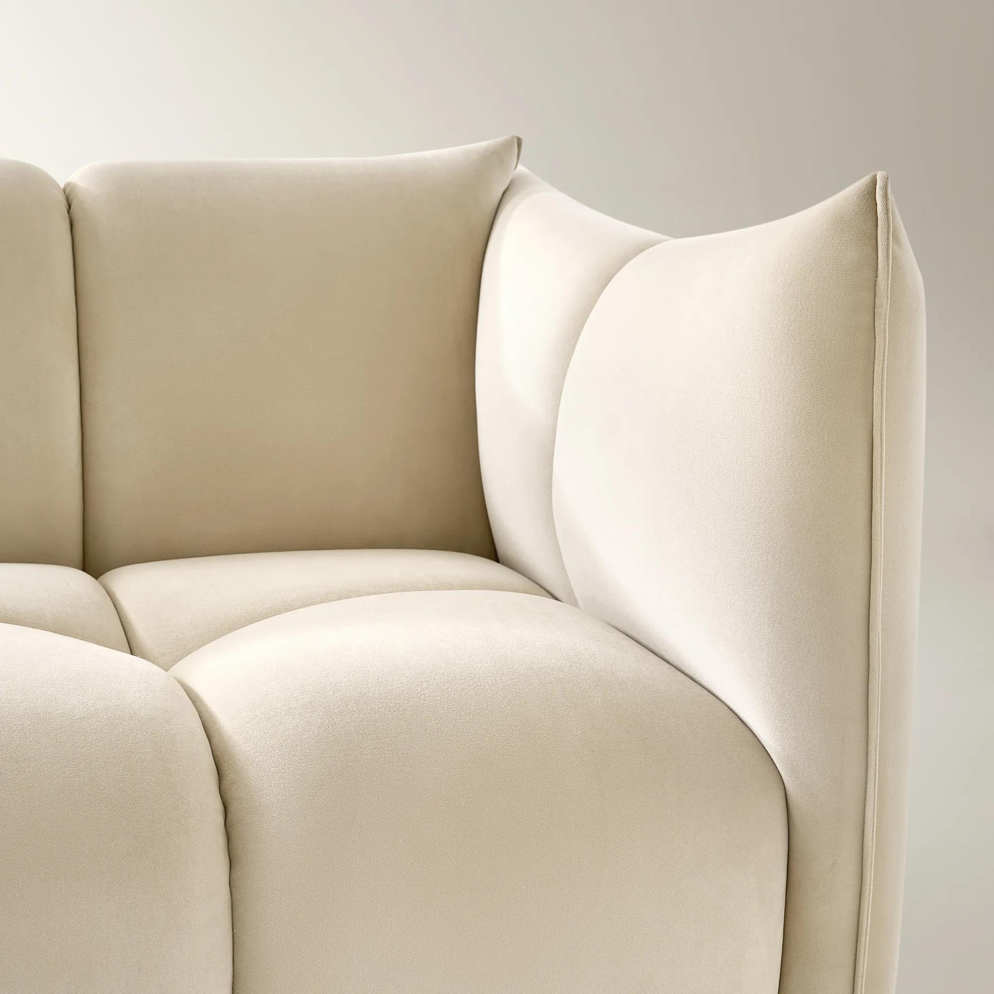 Reina 3-Piece Tufted Oatmeal Velvet Sectional Sofa