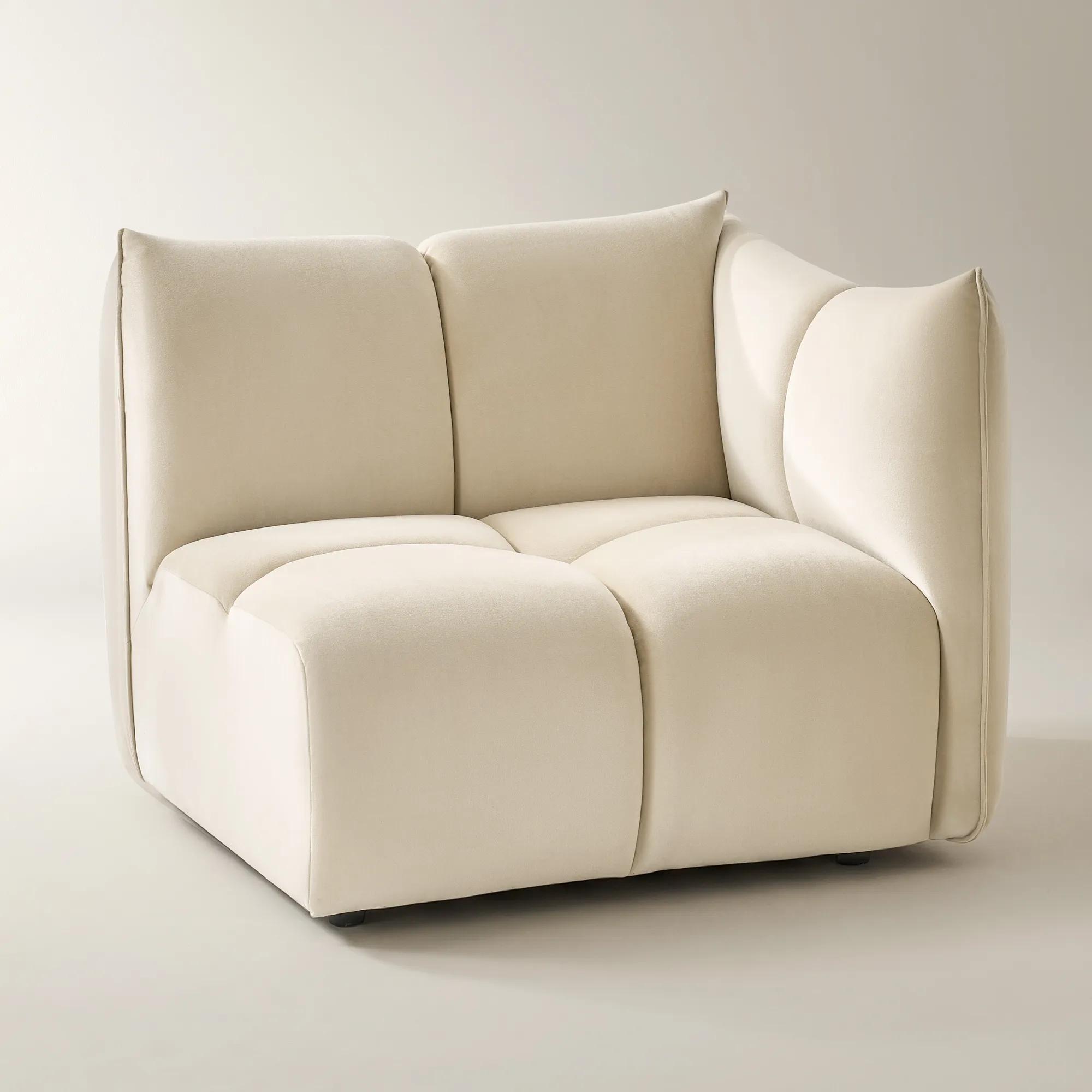 Reina Tufted Oatmeal Velvet Right-Arm Chair