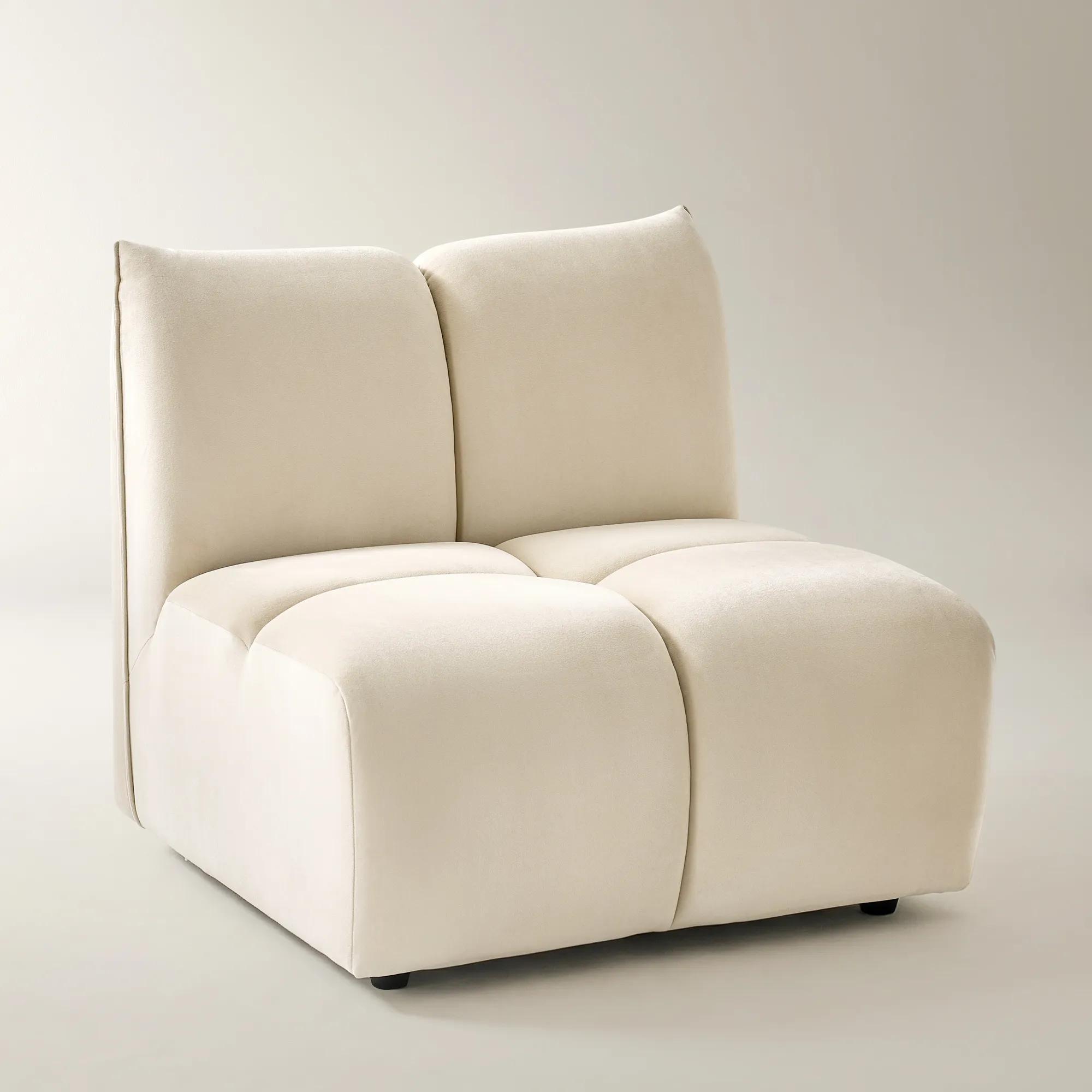 Reina Tufted Oatmeal Velvet Armless Chair