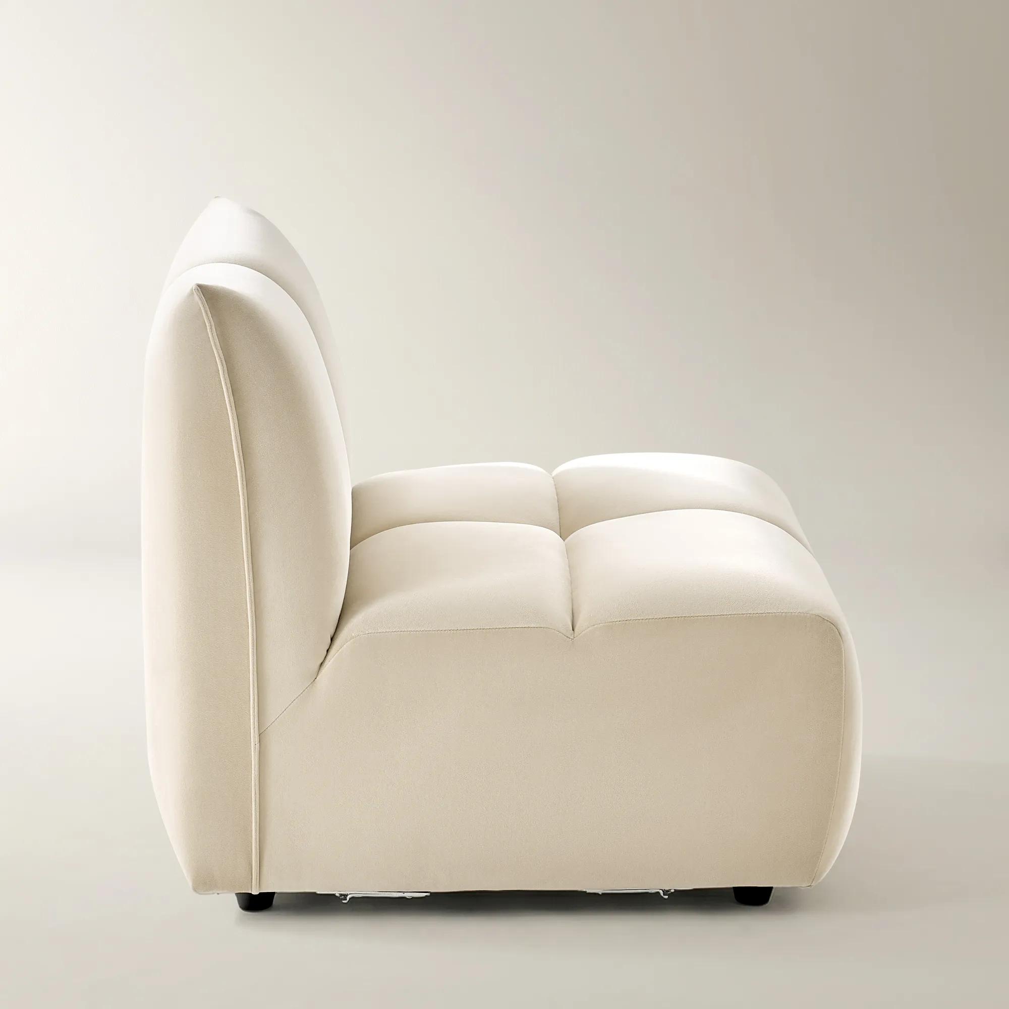 Reina Tufted Oatmeal Velvet Armless Chair