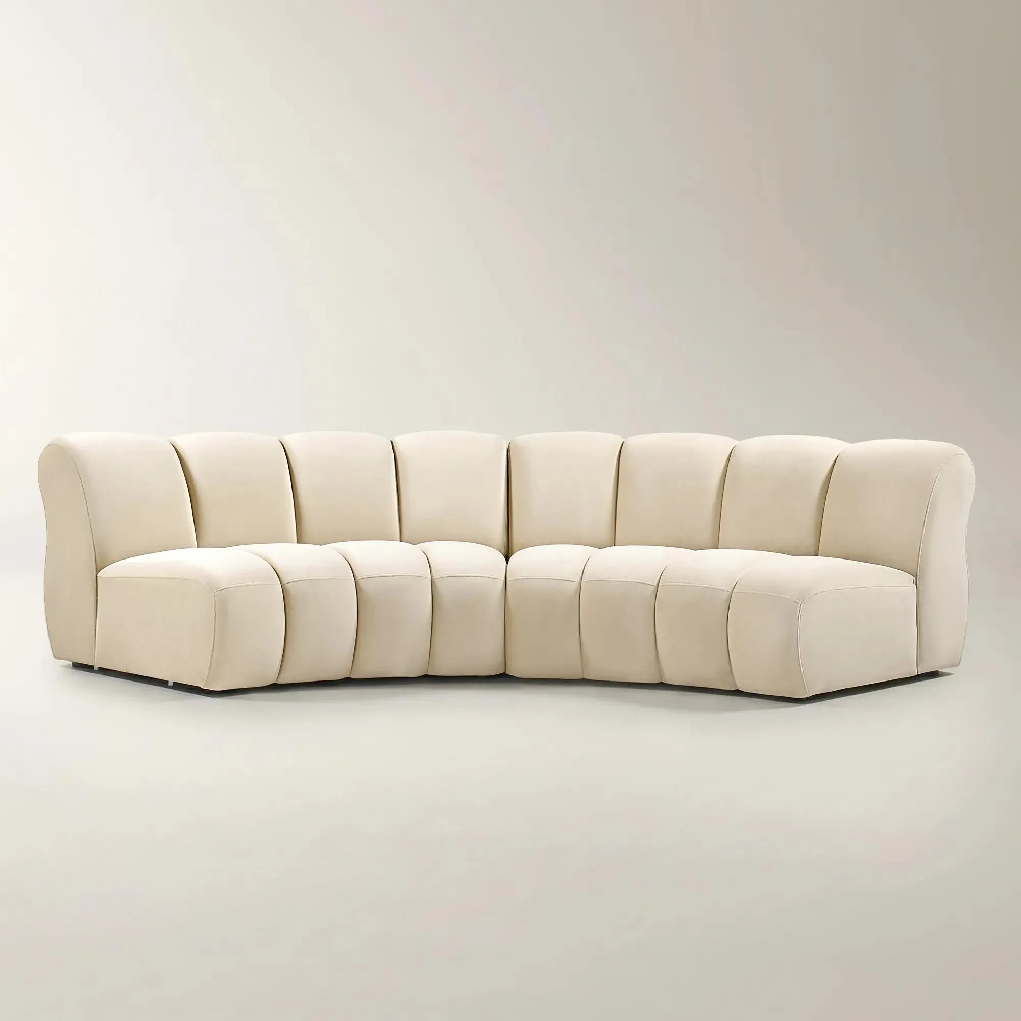 Jocelyn Channel-Tufted Oatmeal Velvet Sectional Sofa