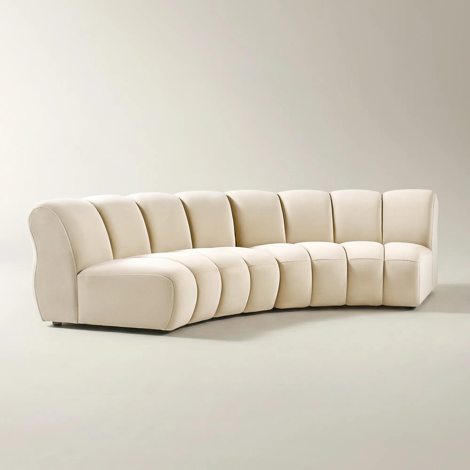 Jocelyn 2-Piece Channel-Tufted Oatmeal Velvet Sectional Sofa