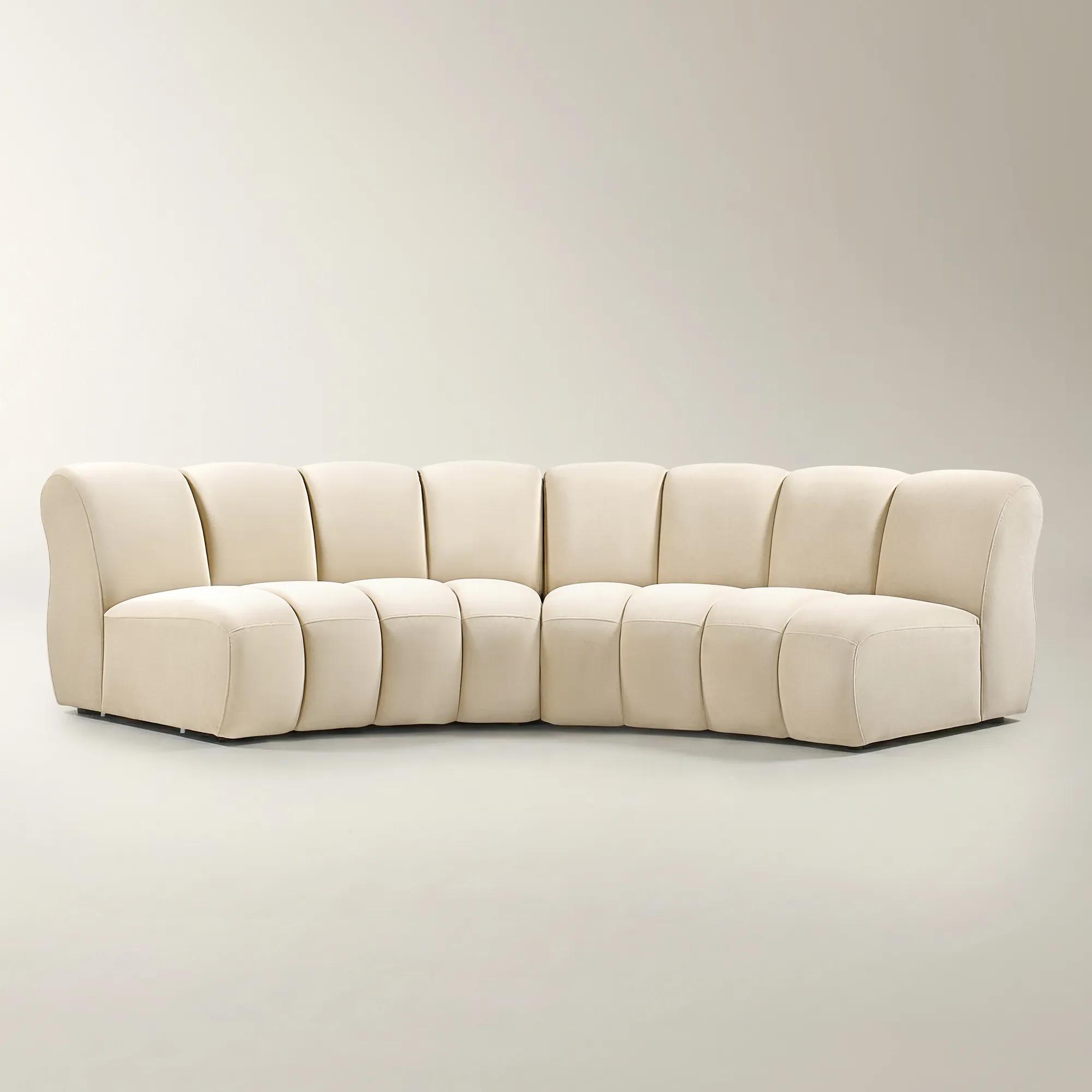 Jocelyn 2-Piece Channel-Tufted Oatmeal Velvet Sectional Sofa