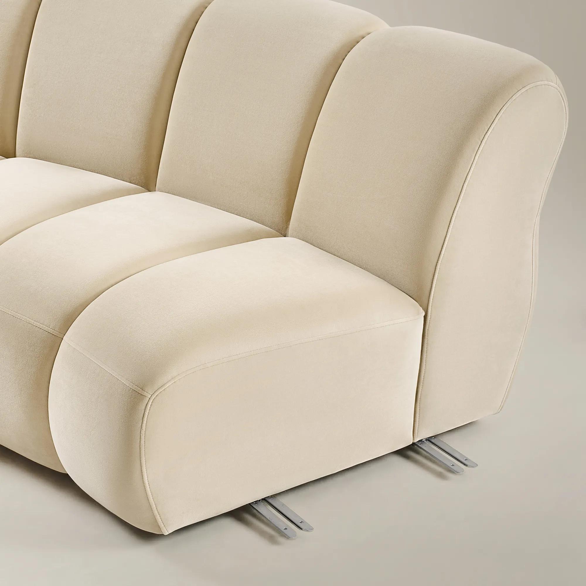 Jocelyn 2-Piece Channel-Tufted Oatmeal Velvet Sectional Sofa