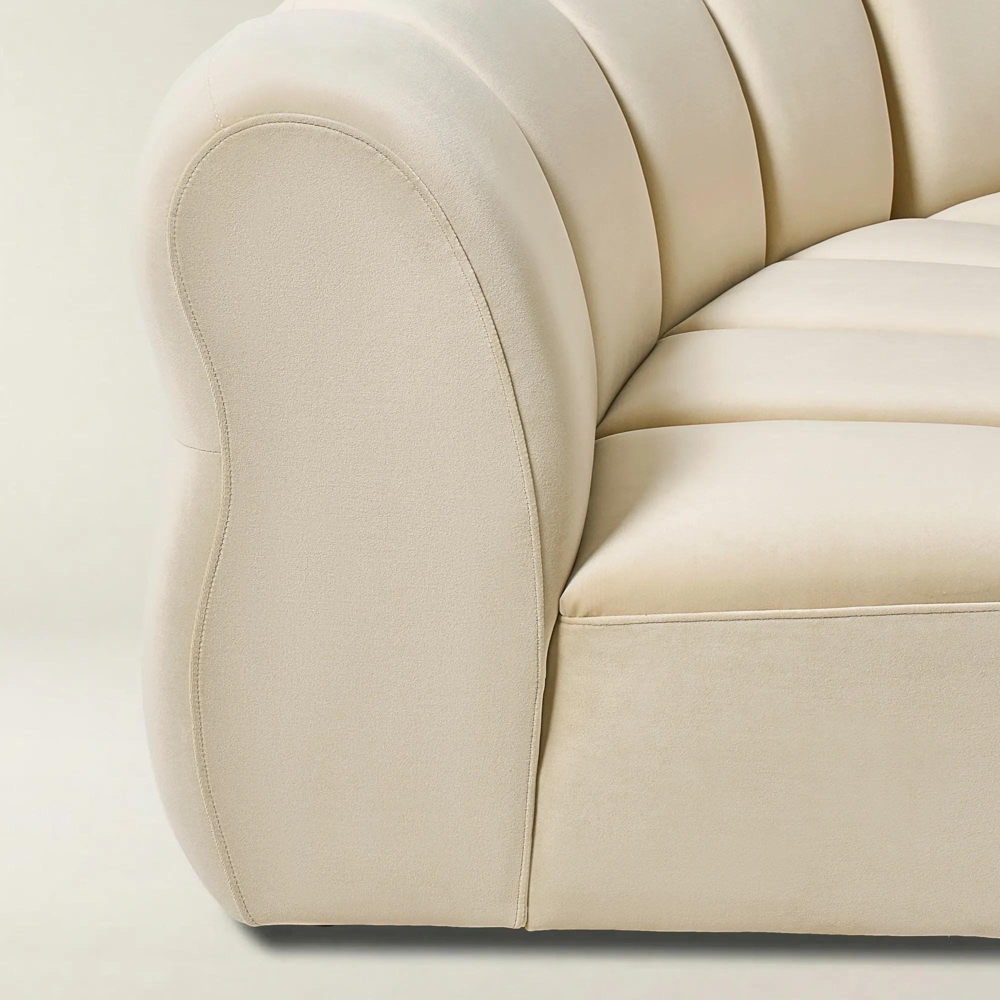 Jocelyn 2-Piece Channel-Tufted Oatmeal Velvet Sectional Sofa