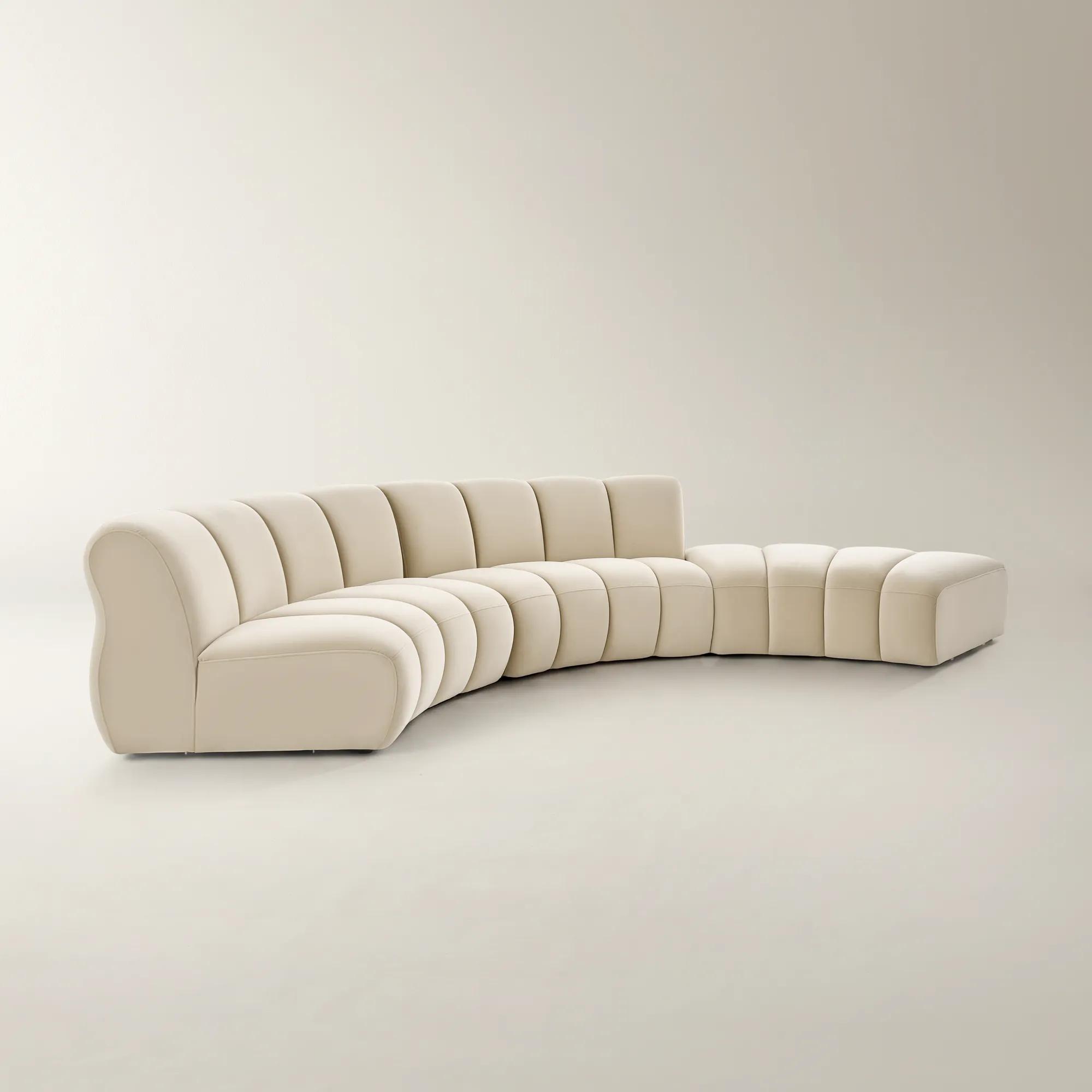 Jocelyn 3-Piece Channel-Tufted Oatmeal Velvet Sectional Sofa