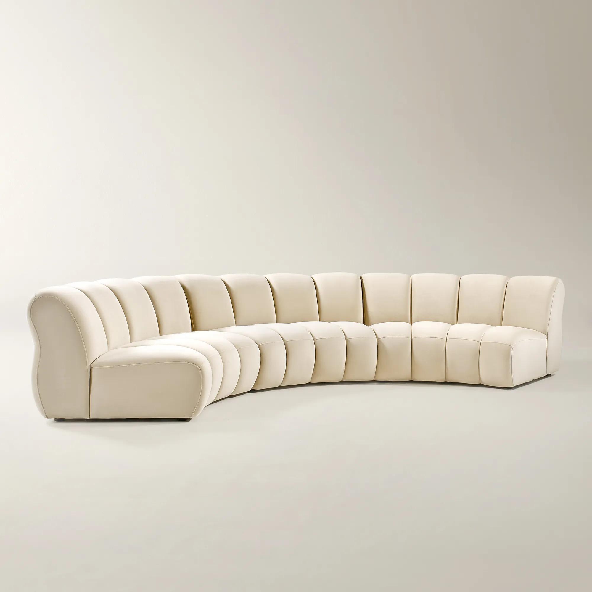Jocelyn 3-Piece Channel-Tufted Oatmeal Velvet Sectional Sofa
