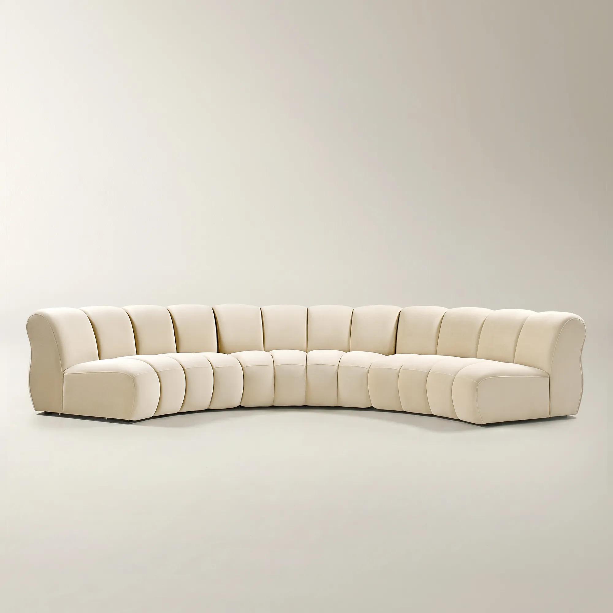 Jocelyn 3-Piece Channel-Tufted Oatmeal Velvet Sectional Sofa