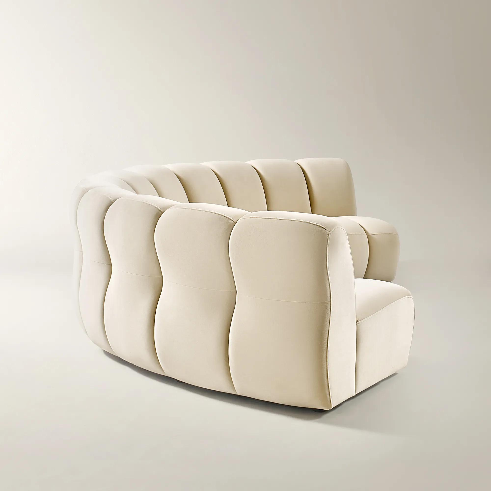 Jocelyn 3-Piece Channel-Tufted Oatmeal Velvet Sectional Sofa