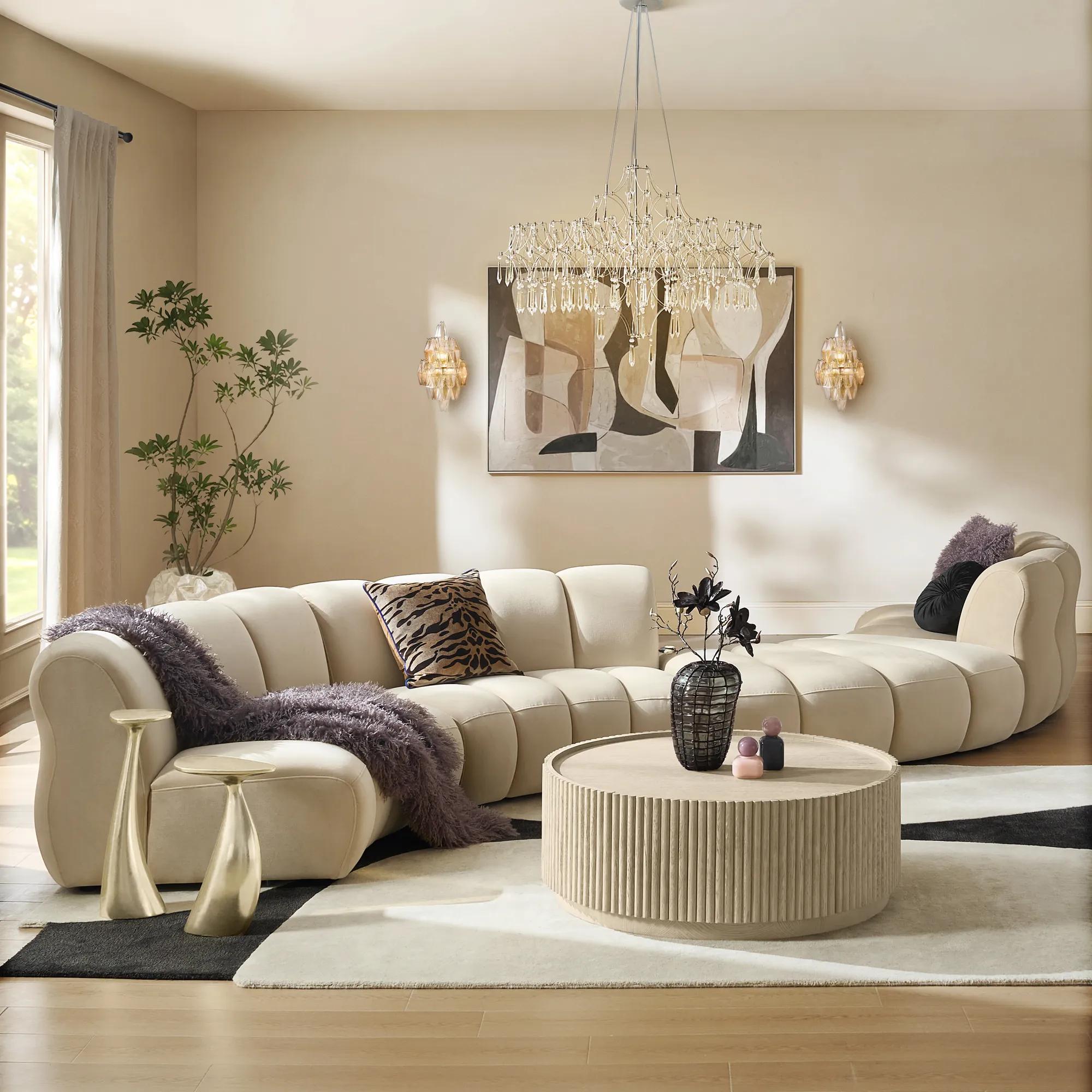 Jocelyn 4-Piece Channel-Tufted Oatmeal Velvet Sectional Sofa