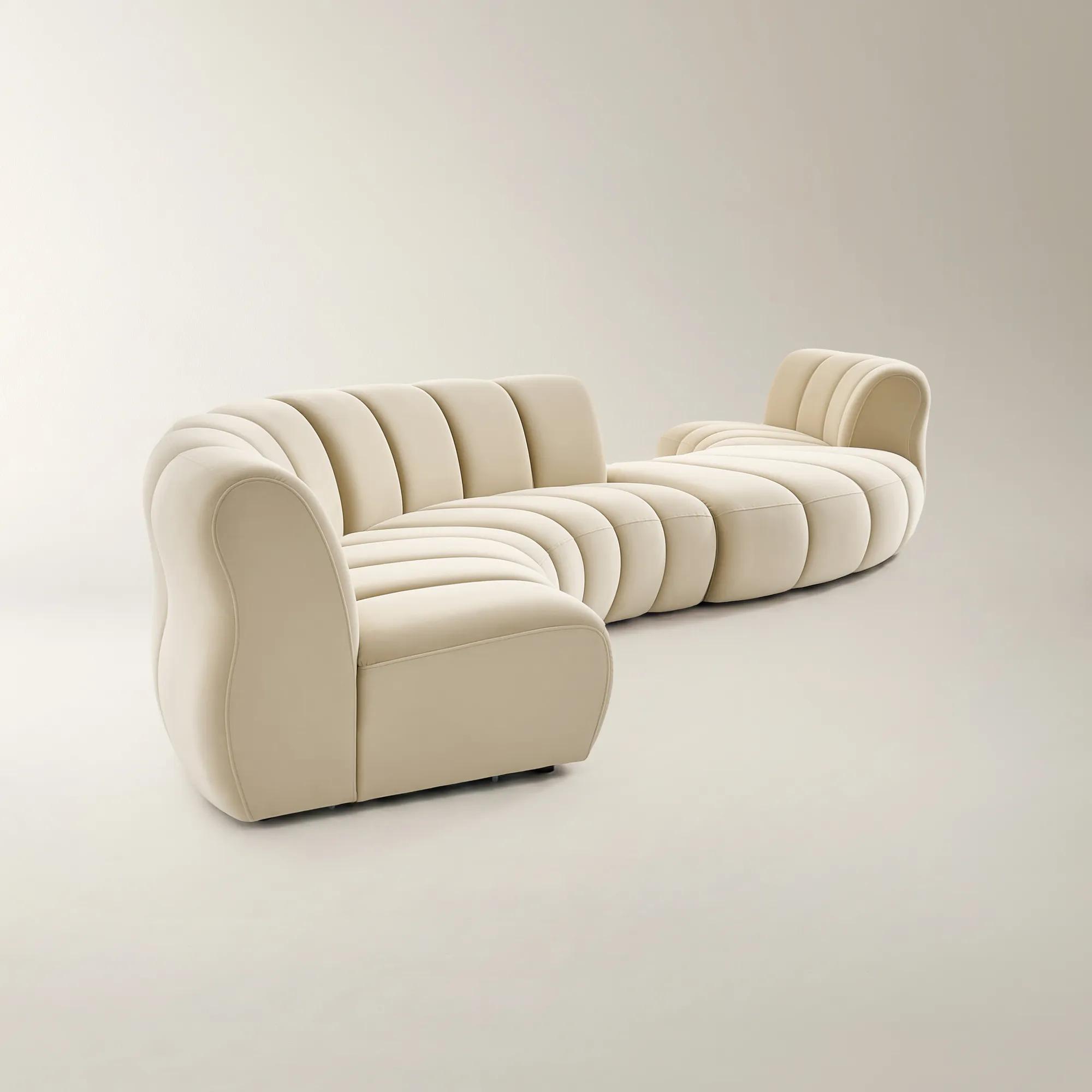 Jocelyn 4-Piece Channel-Tufted Oatmeal Velvet Sectional Sofa