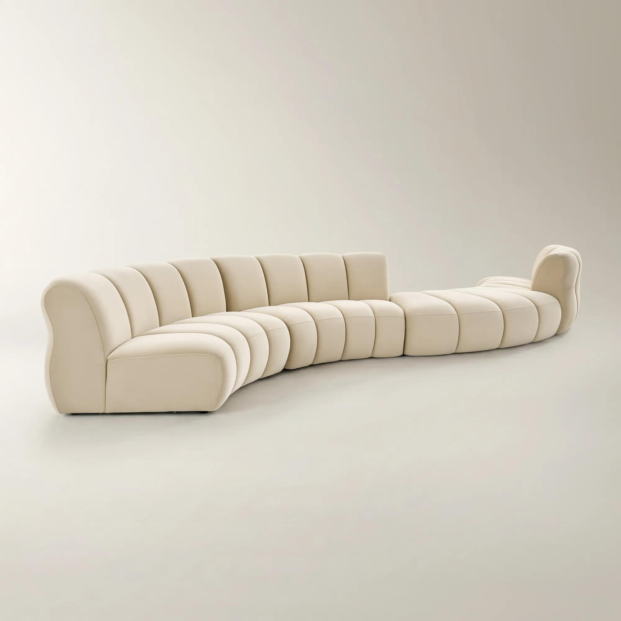 Jocelyn 4-Piece Channel-Tufted Oatmeal Velvet Sectional Sofa