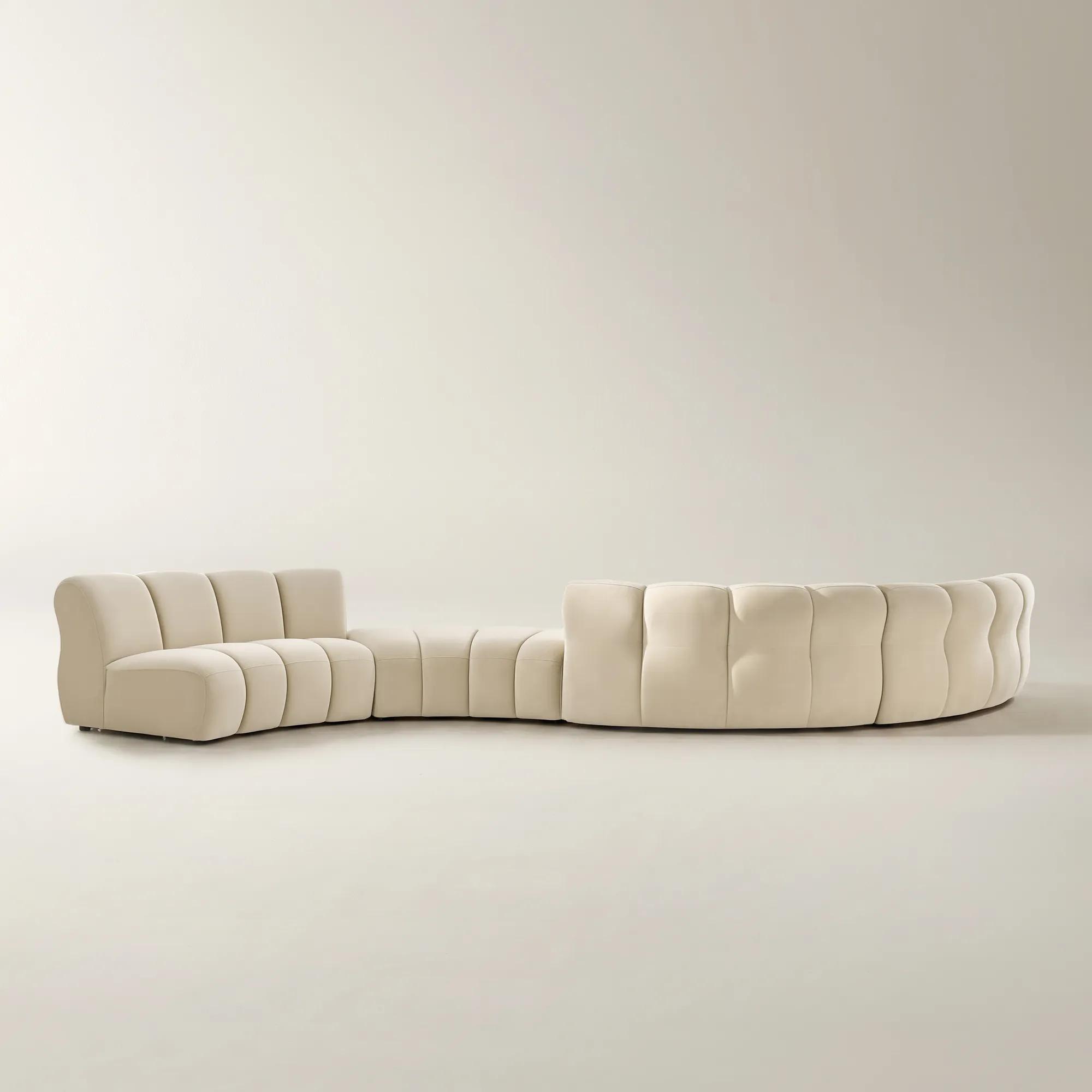 Jocelyn 4-Piece Channel-Tufted Oatmeal Velvet Sectional Sofa