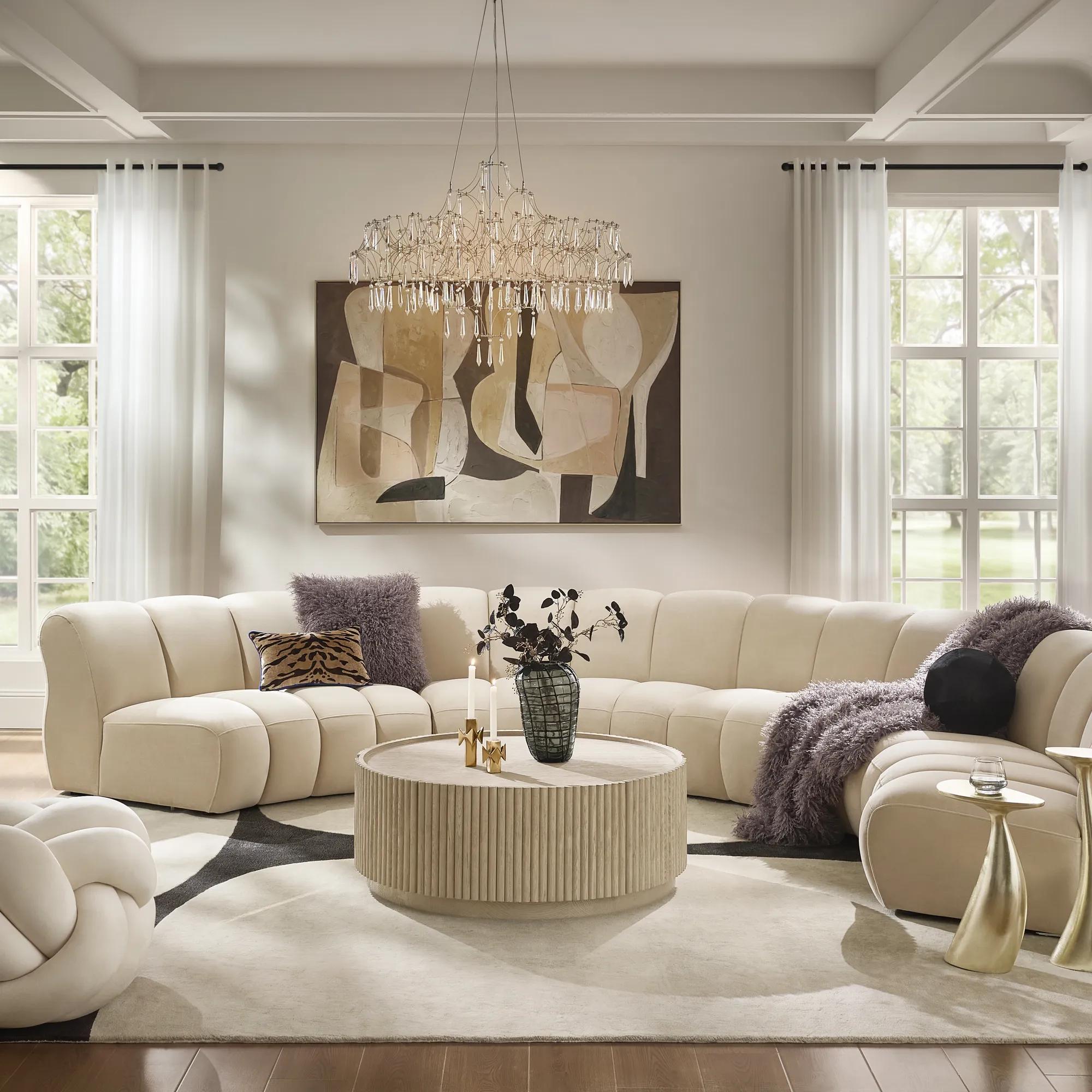 Jocelyn 4-Piece Channel-Tufted Oatmeal Velvet Sectional Sofa