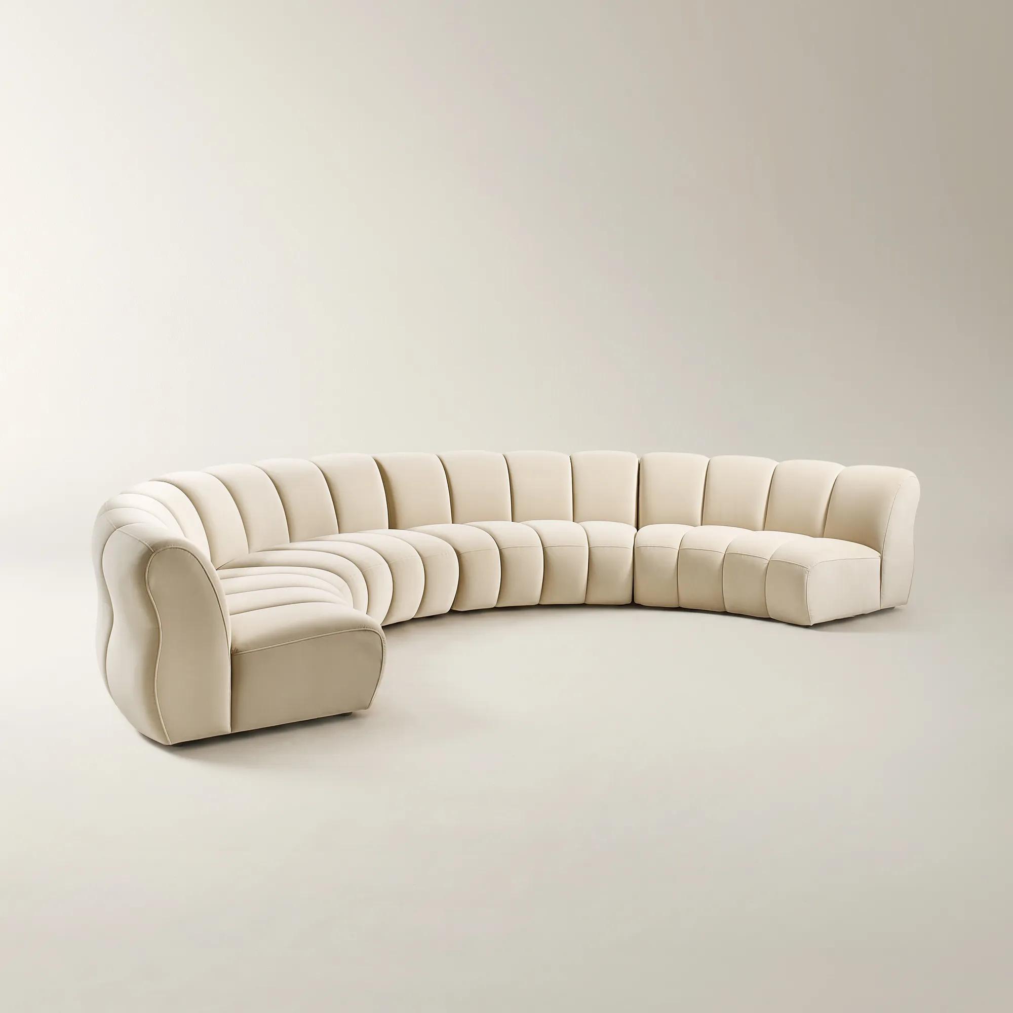 Jocelyn 4-Piece Channel-Tufted Oatmeal Velvet Sectional Sofa