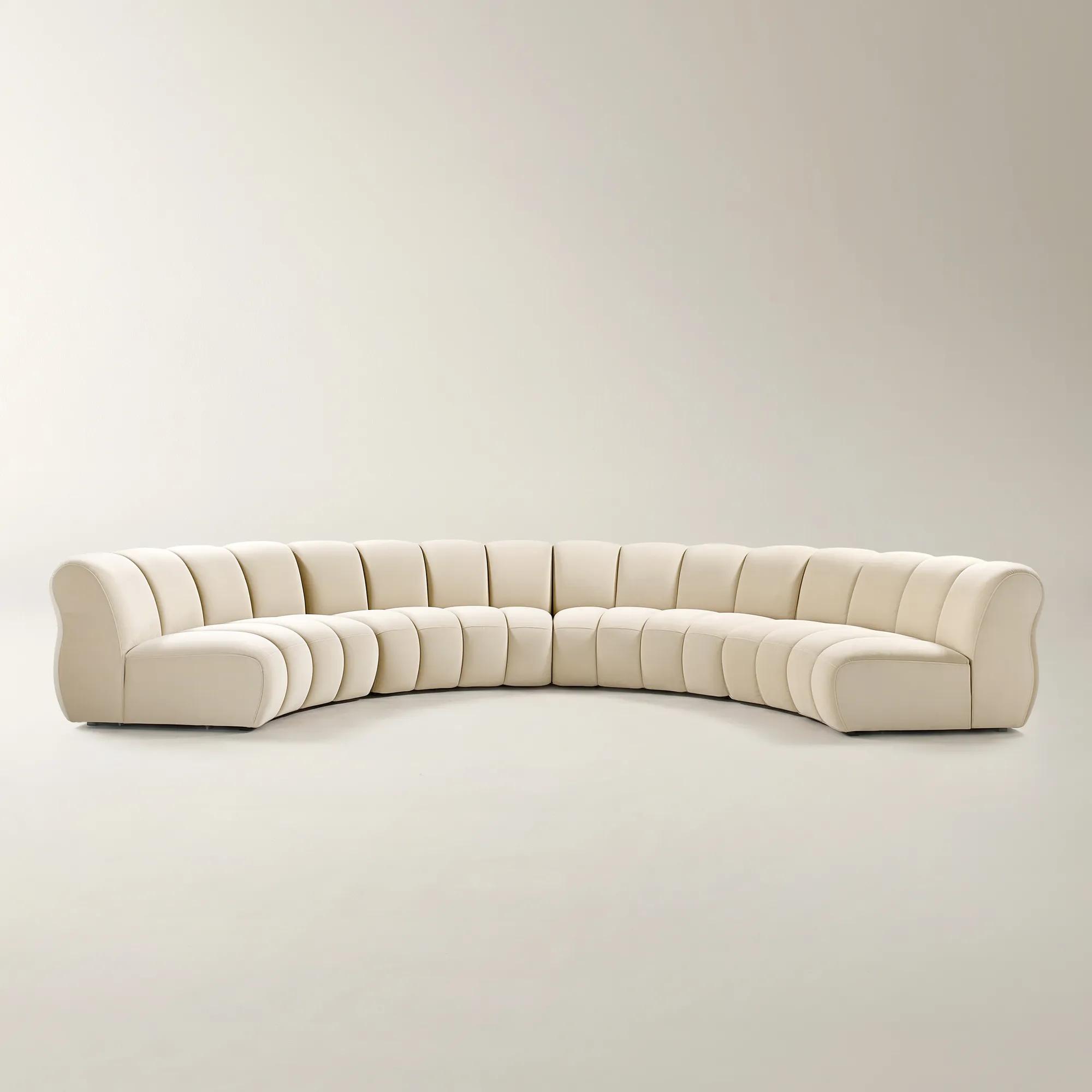 Jocelyn 4-Piece Channel-Tufted Oatmeal Velvet Sectional Sofa