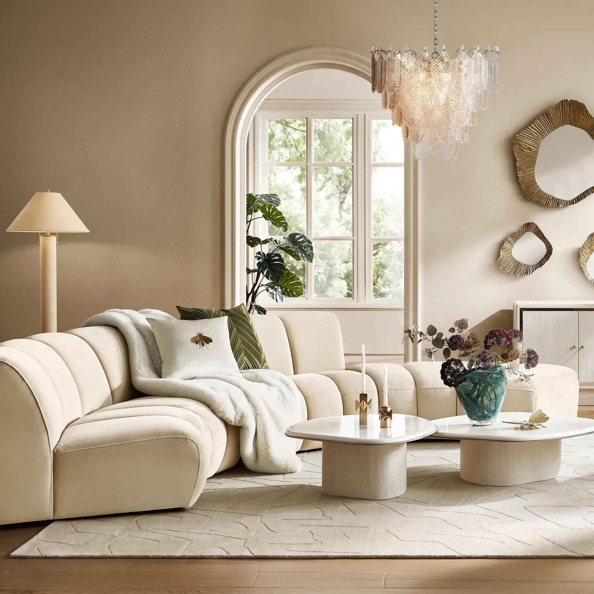 Jocelyn 3-Piece Channel-Tufted Oatmeal Velvet Sectional Sofa