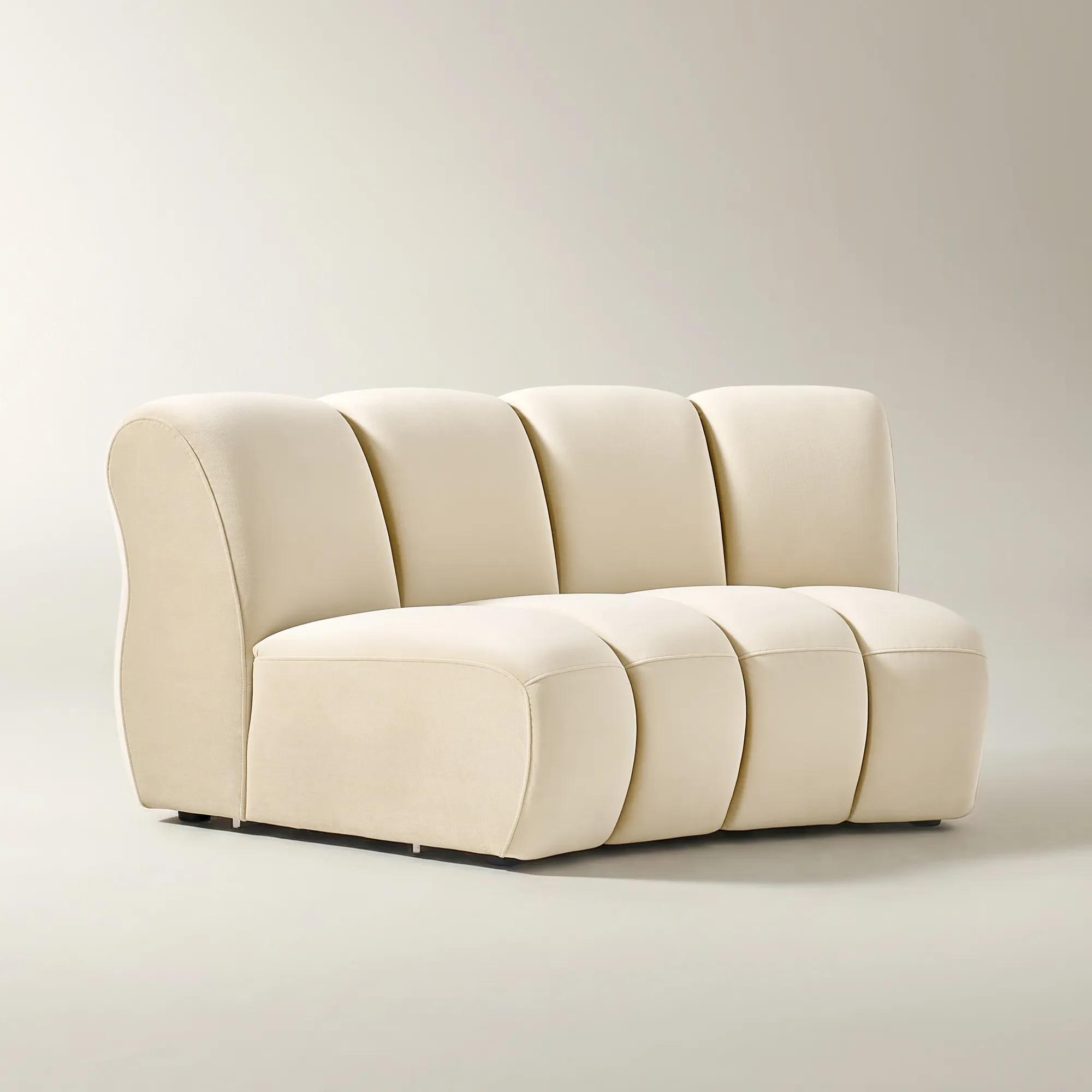 Jocelyn Channel-Tufted Oatmeal Velvet Armless Chair