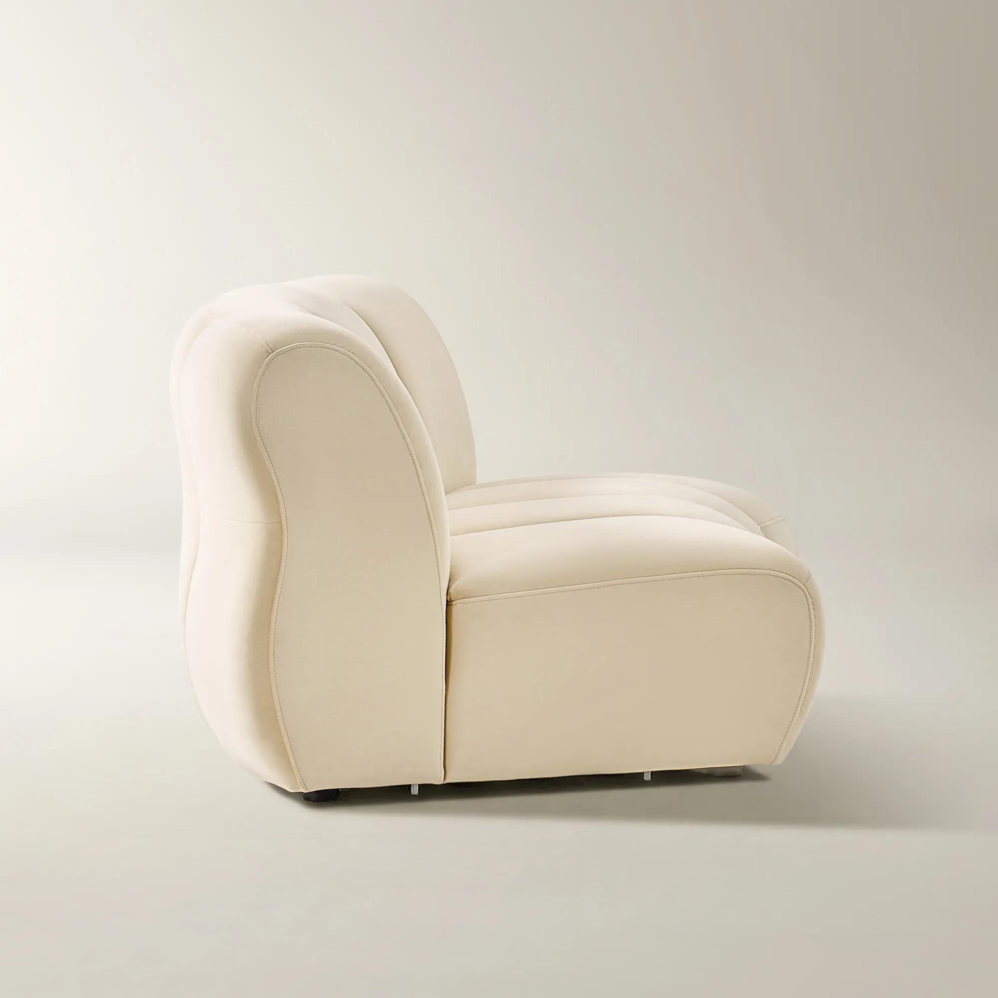 Jocelyn Channel-Tufted Oatmeal Velvet Armless Chair
