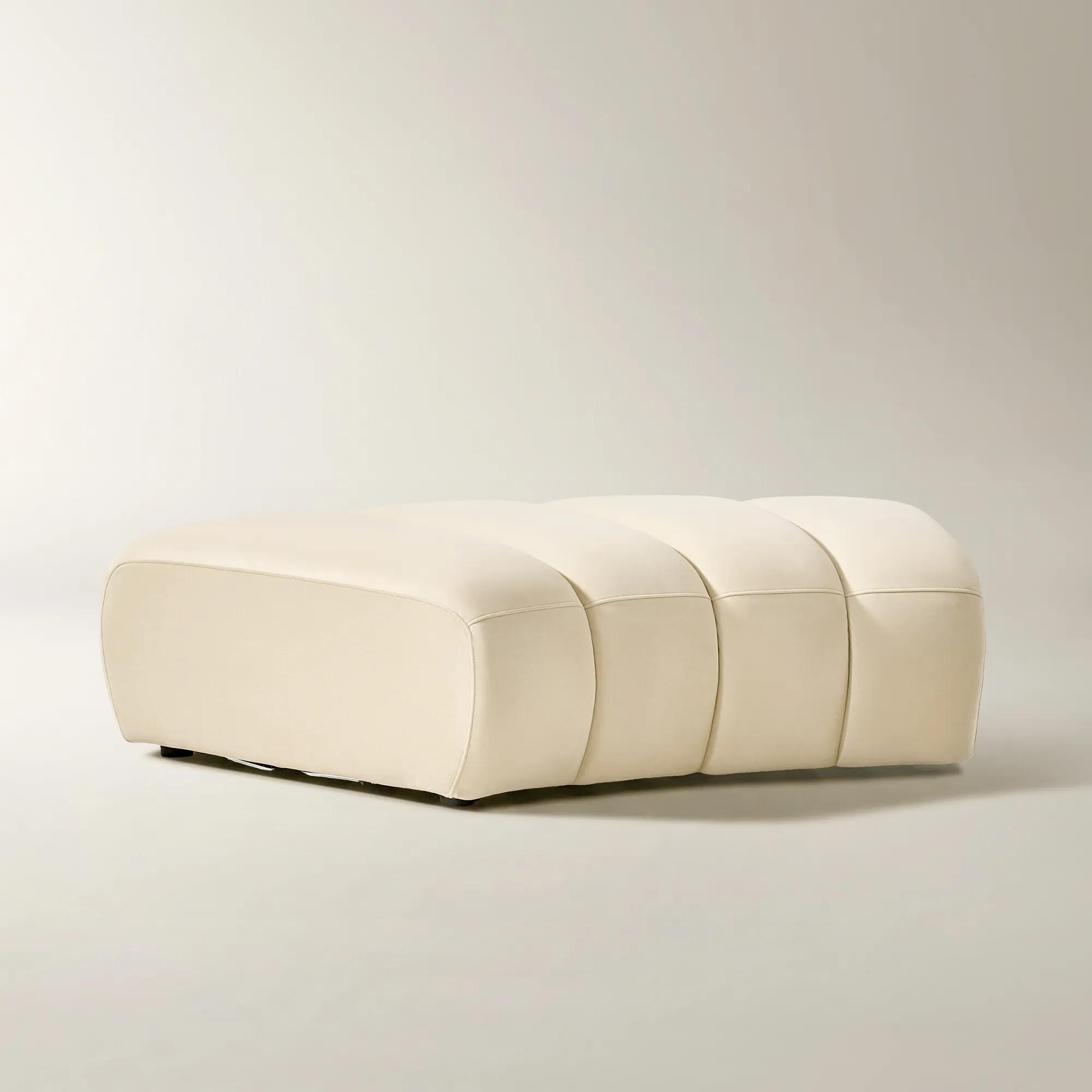 Jocelyn Channel-Tufted Oatmeal Velvet Ottoman