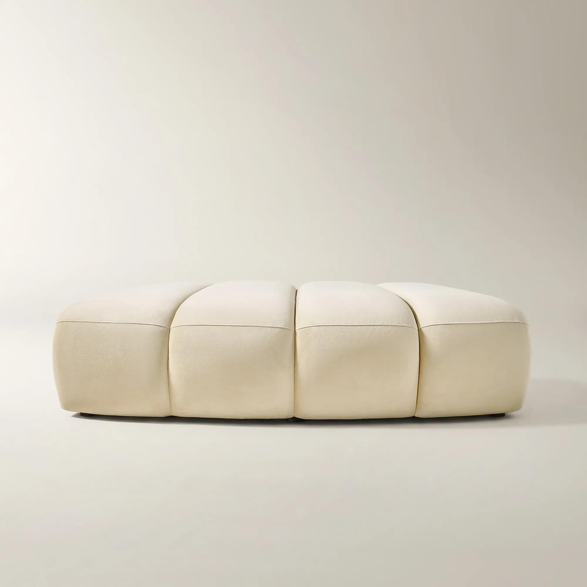 Jocelyn Channel-Tufted Oatmeal Velvet Ottoman