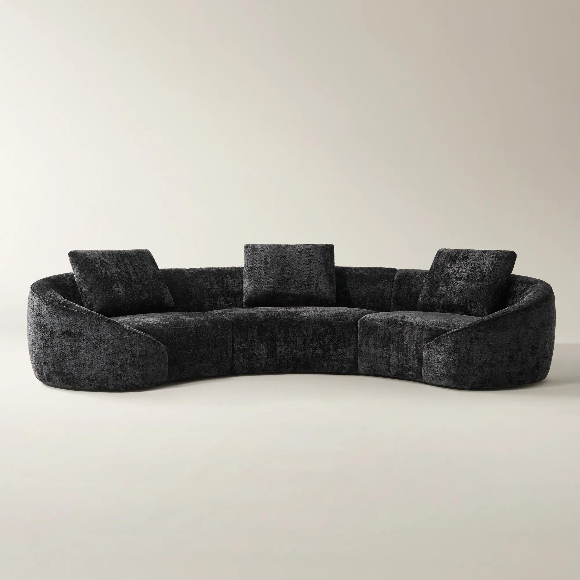 Irene 3-Piece Black Chenille Sectional