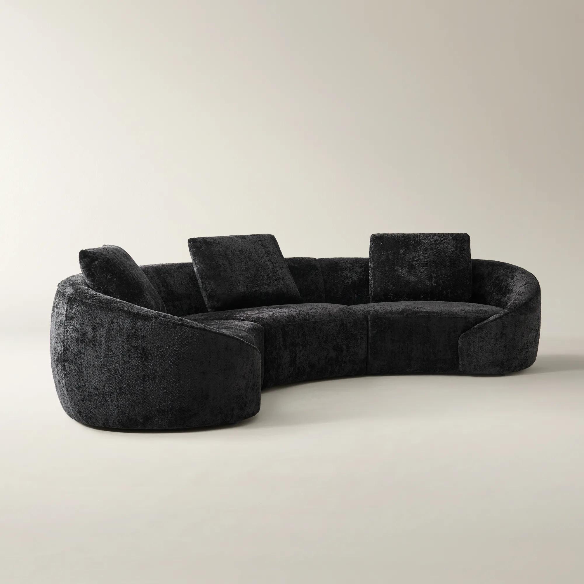 Irene 3-Piece Black Chenille Sectional