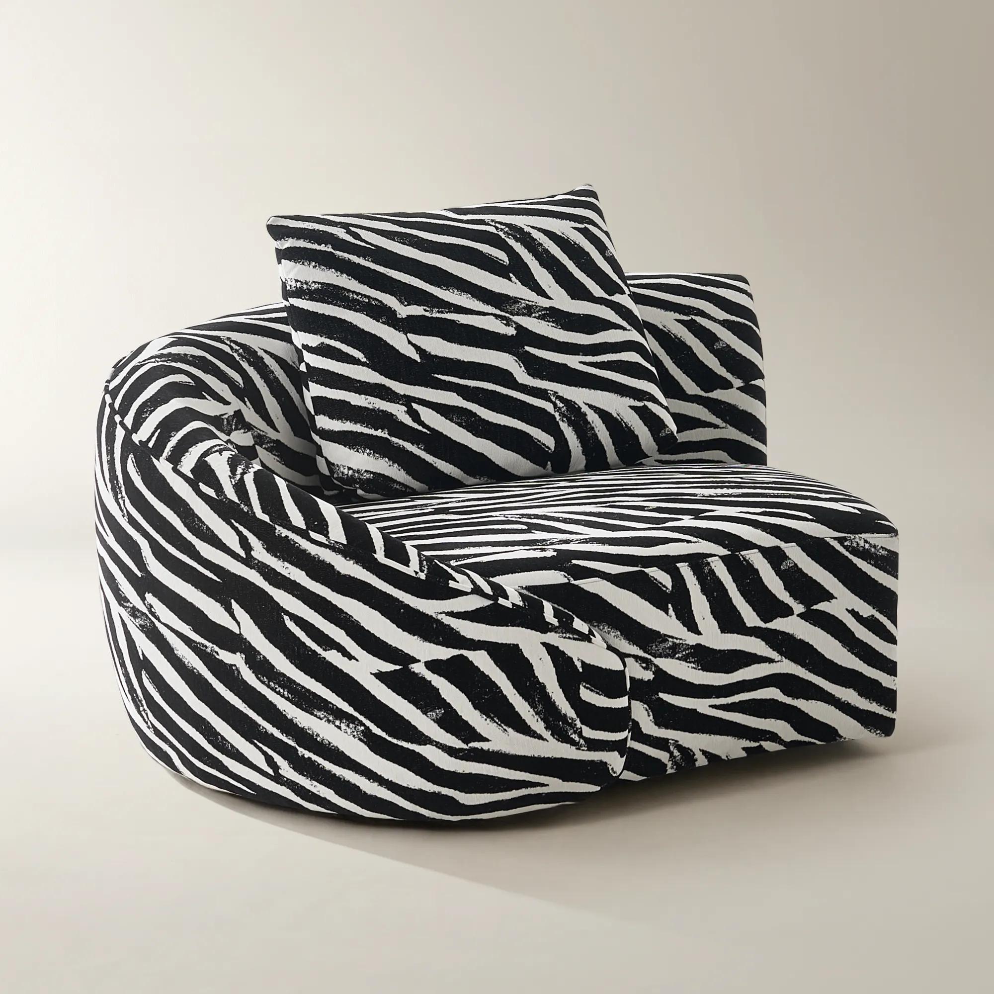 Irene White/Black Performance Chenille Left-Arm Chair