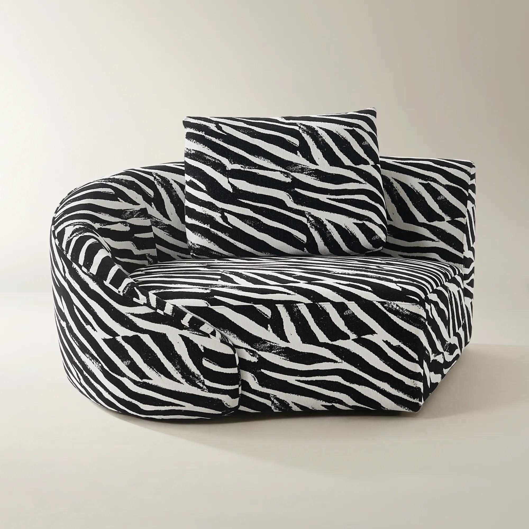 Irene White/Black Performance Chenille Left-Arm Chair