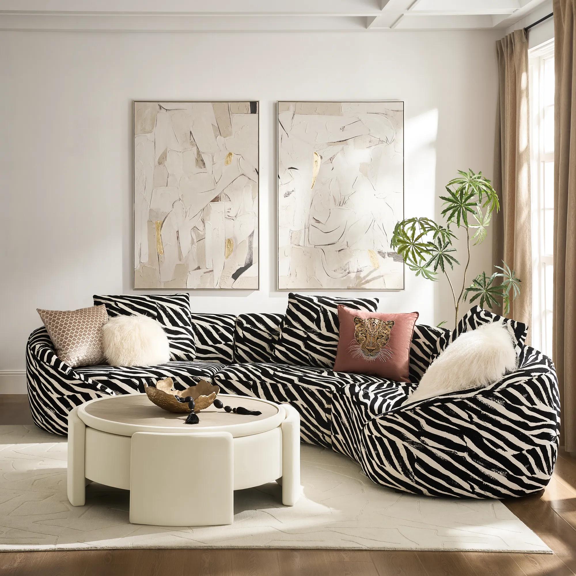Irene White/Black Performance Chenille Armless Chair