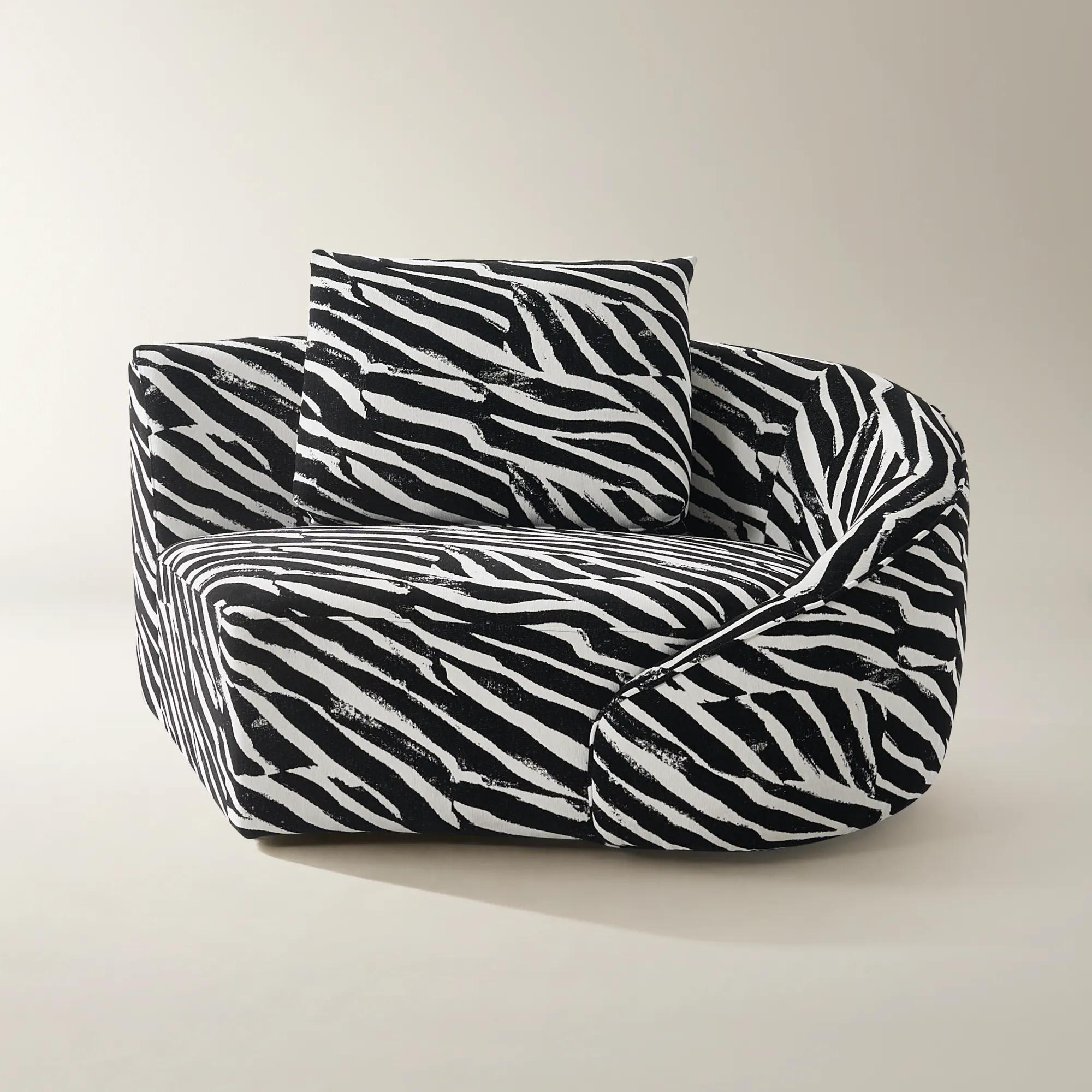 Irene White/Black Performance Chenille Right-Arm Chair