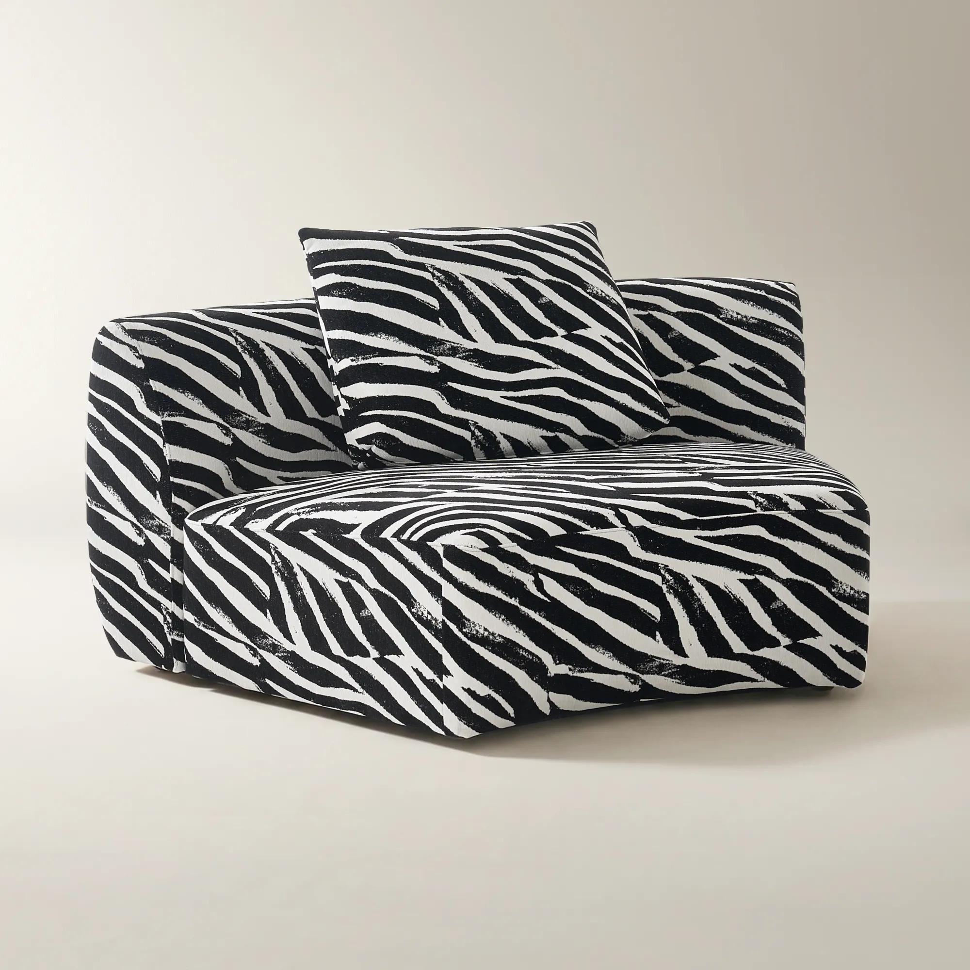 Irene White/Black Performance Chenille Armless Chair