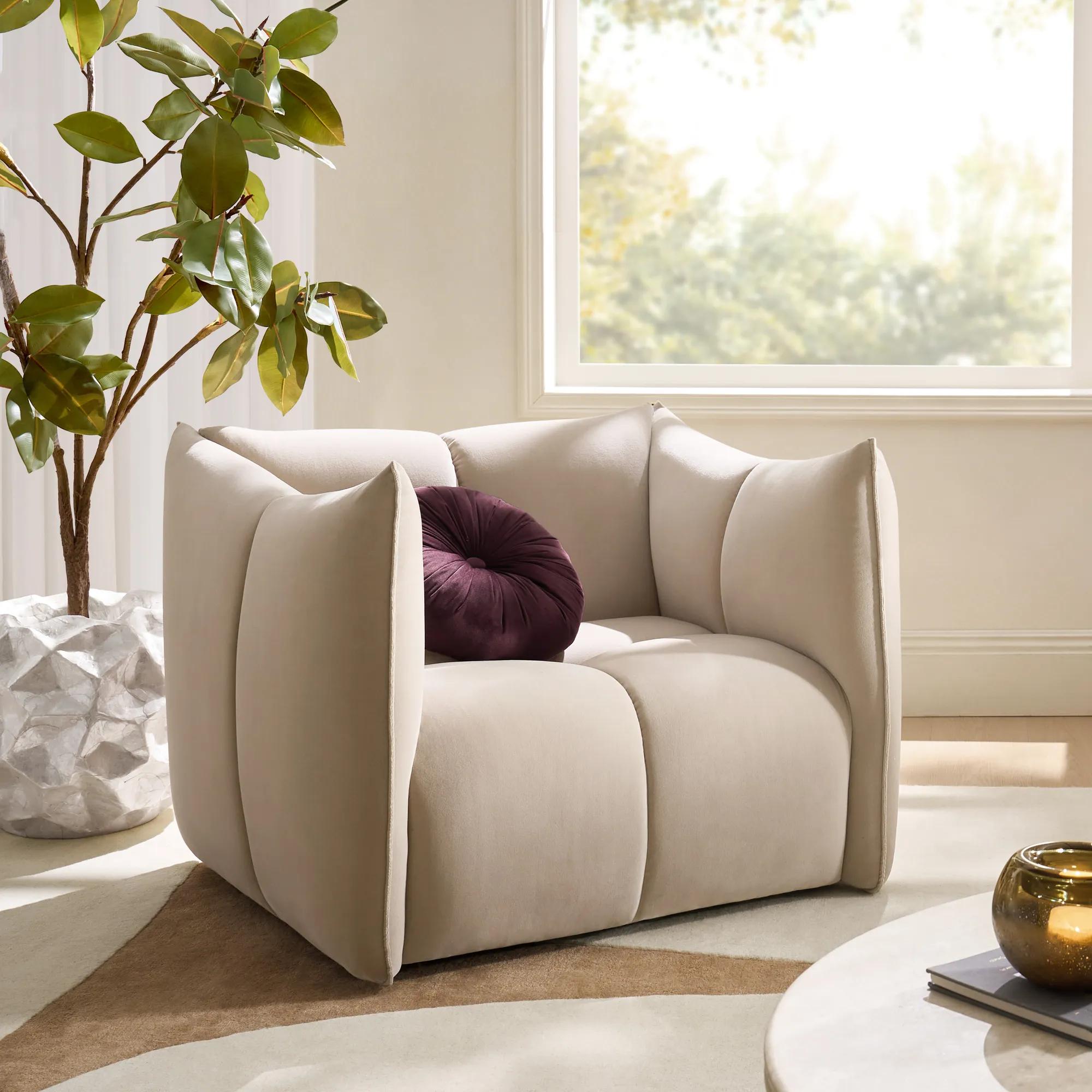 Reina Tufted Simply Taupe Velvet Swivel Chair