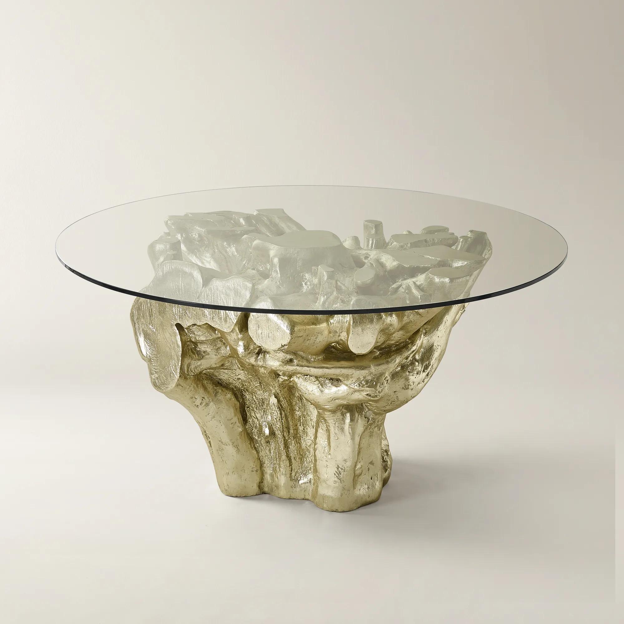 Sequoia Champagne Gold Resin Dining Table With Glass Top (60")