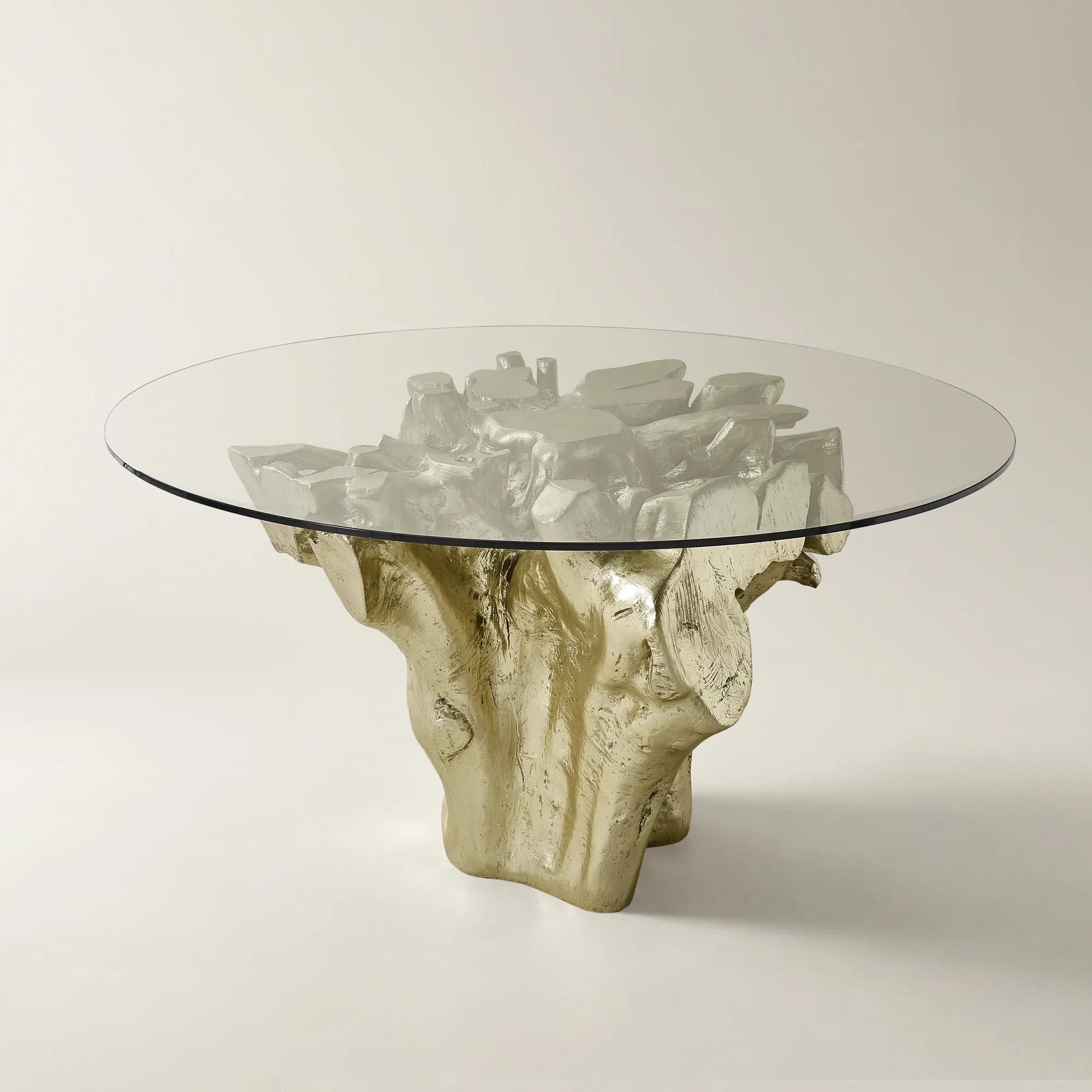 Sequoia Champagne Gold Resin Dining Table With Glass Top (60")