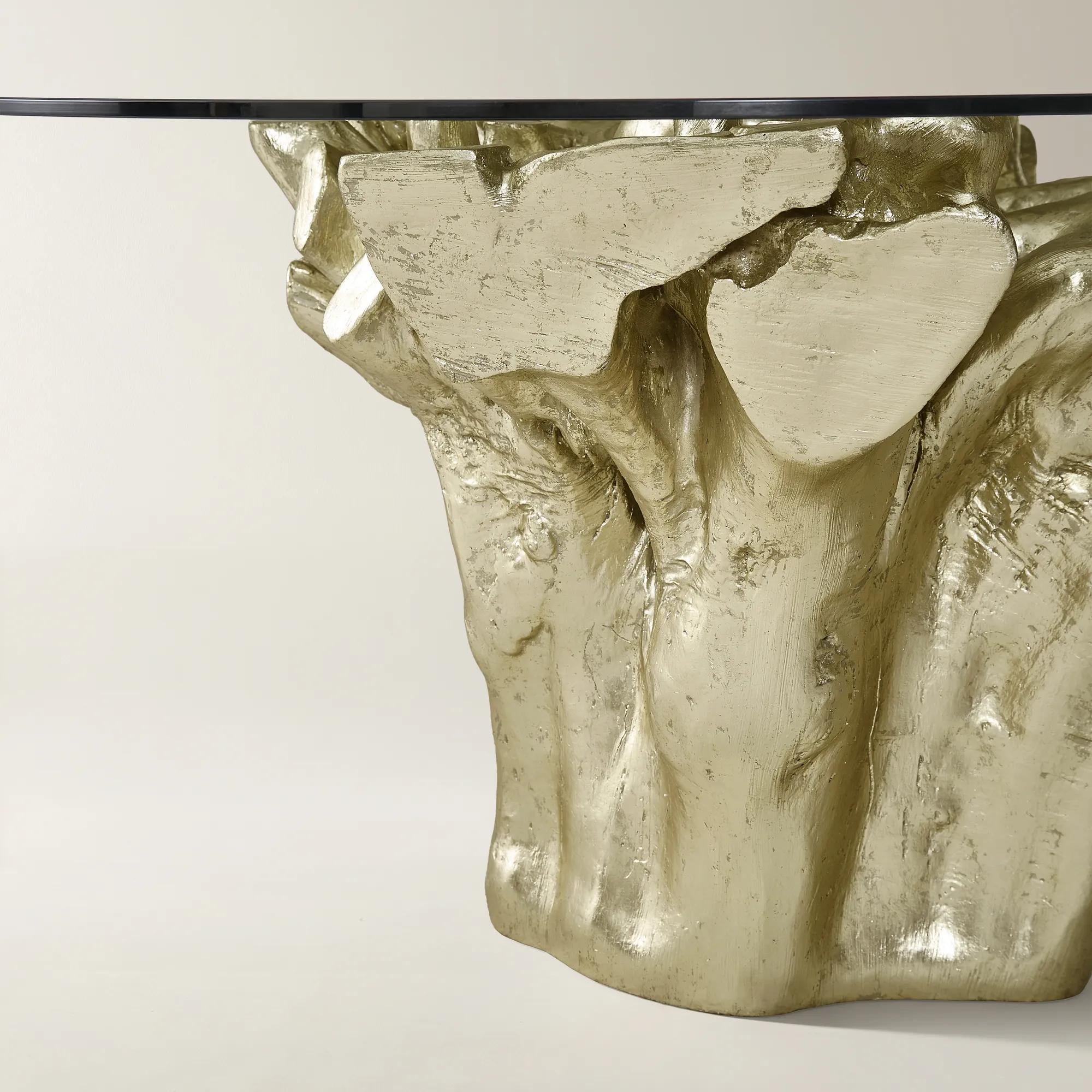 Sequoia Champagne Gold Resin Dining Table With Glass Top (60")