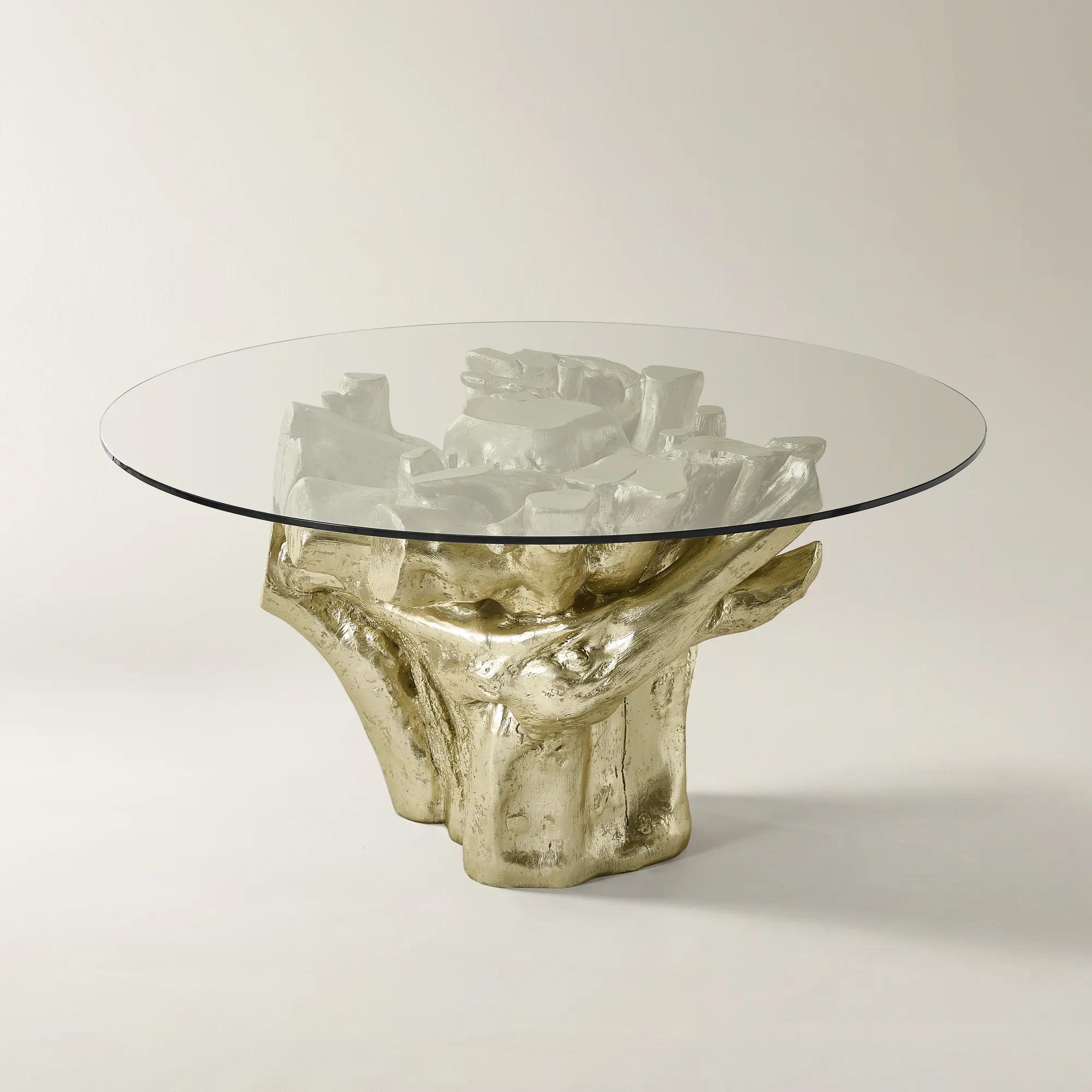 Sequoia Champagne Gold Resin Dining Table With Glass Top (60")