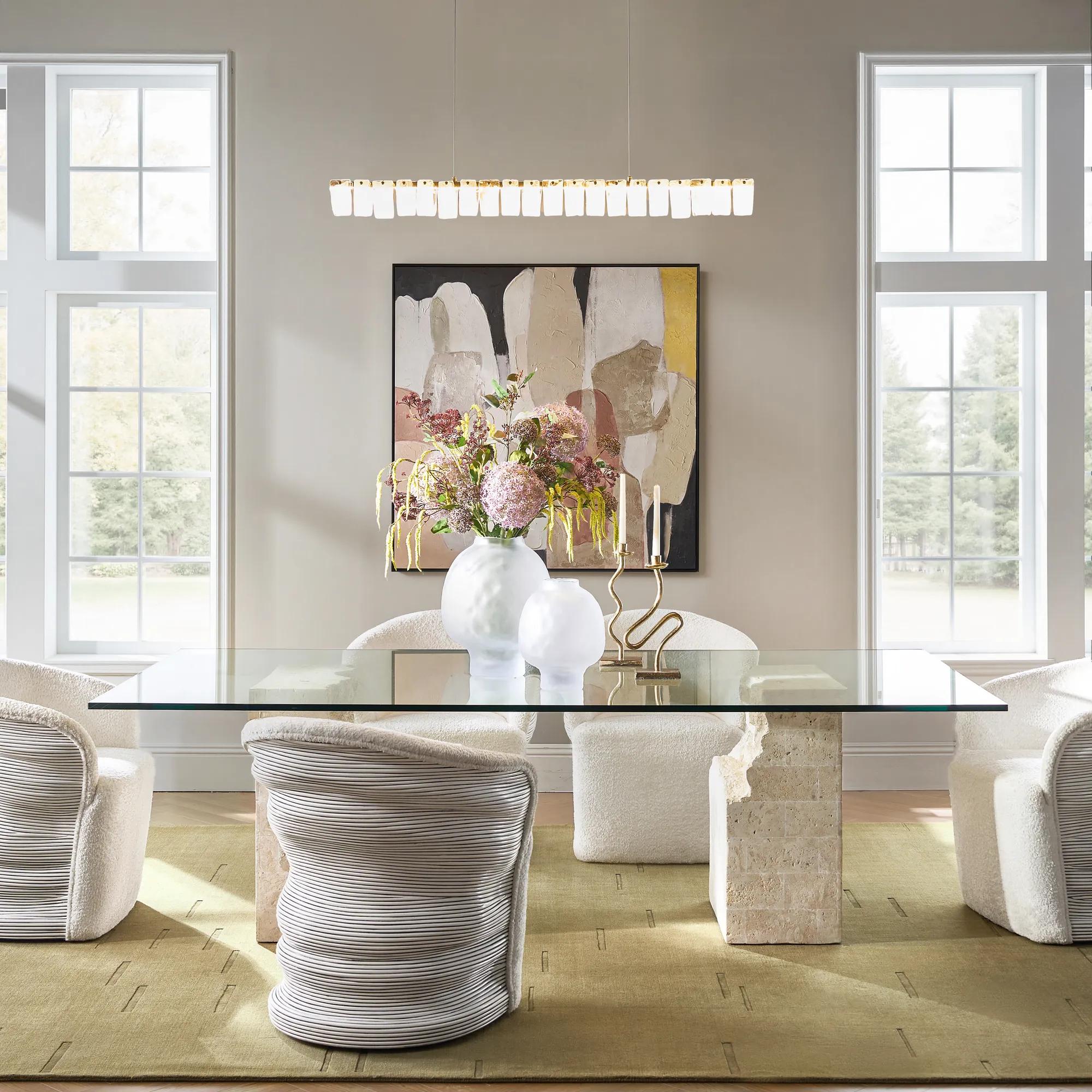 Cairo Rectangular Mactan Stone Dining Table With Glass Top (96")