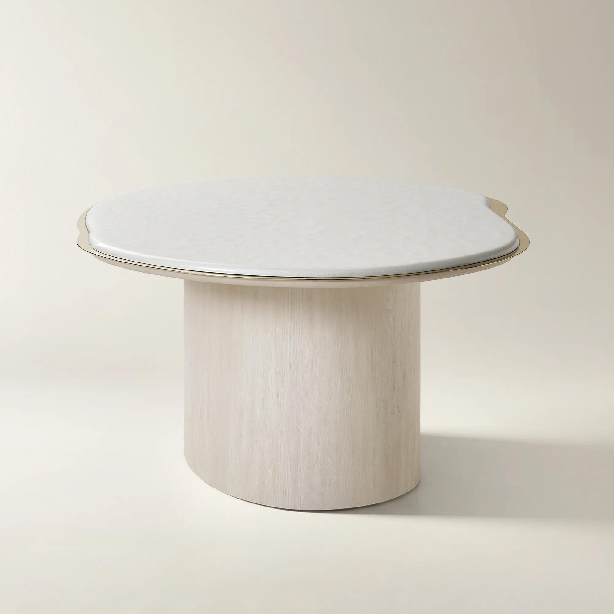 Lumina Bleached Oak Dining Table With Pearl Lacquered Top (58")