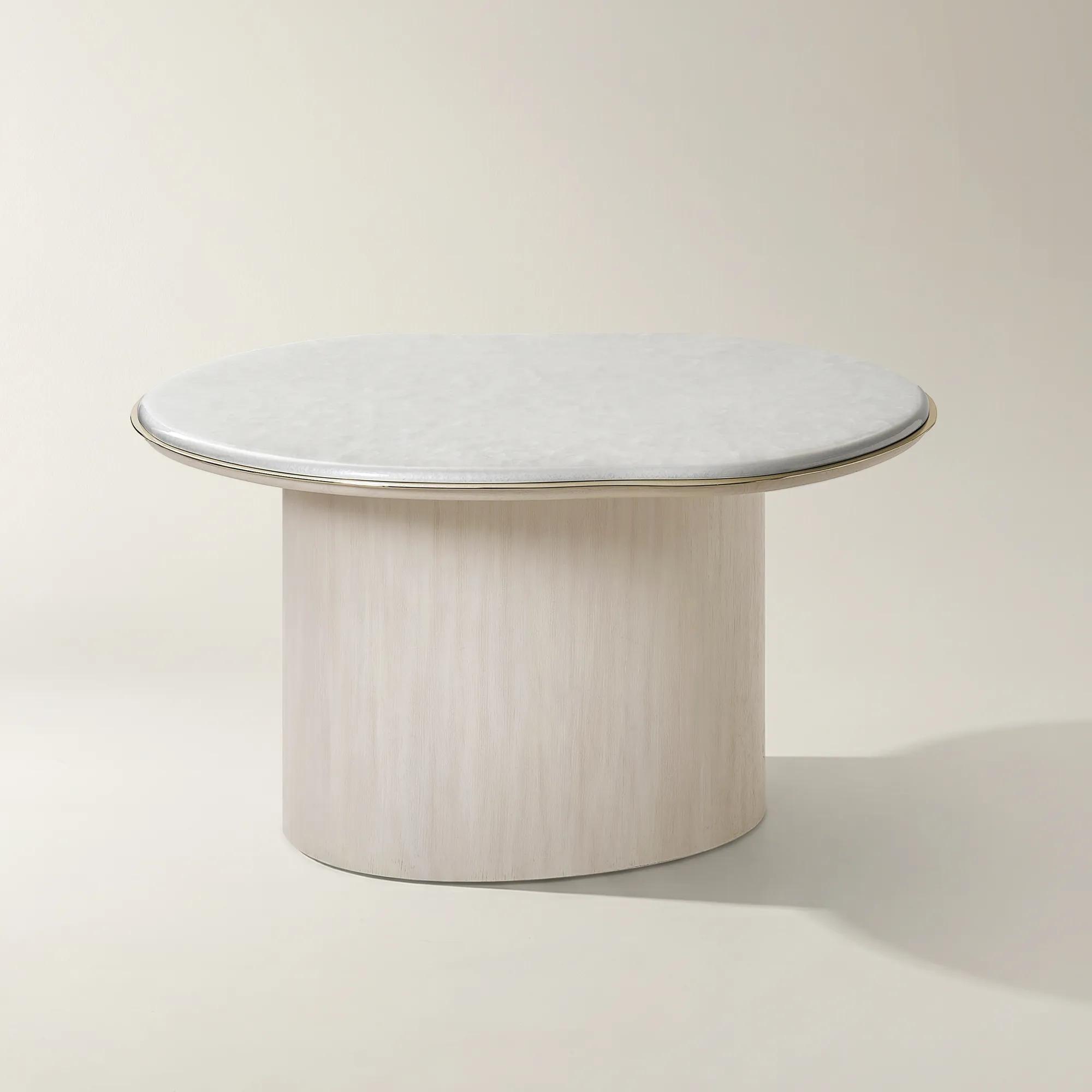 Lumina Bleached Oak Dining Table With Pearl Lacquered Top (58")